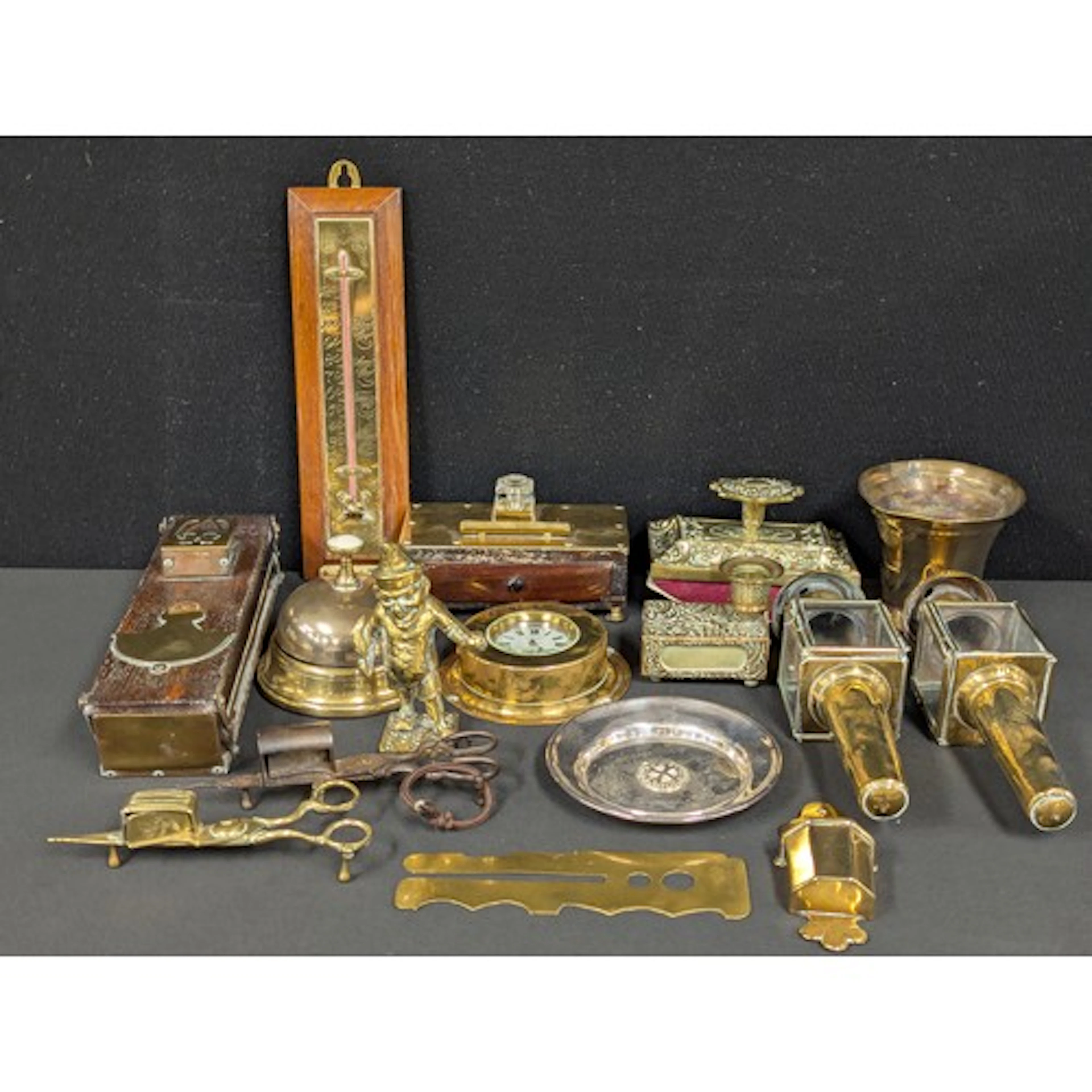 Boxes and Objects - a 19th century brass rocker ink blotter;...