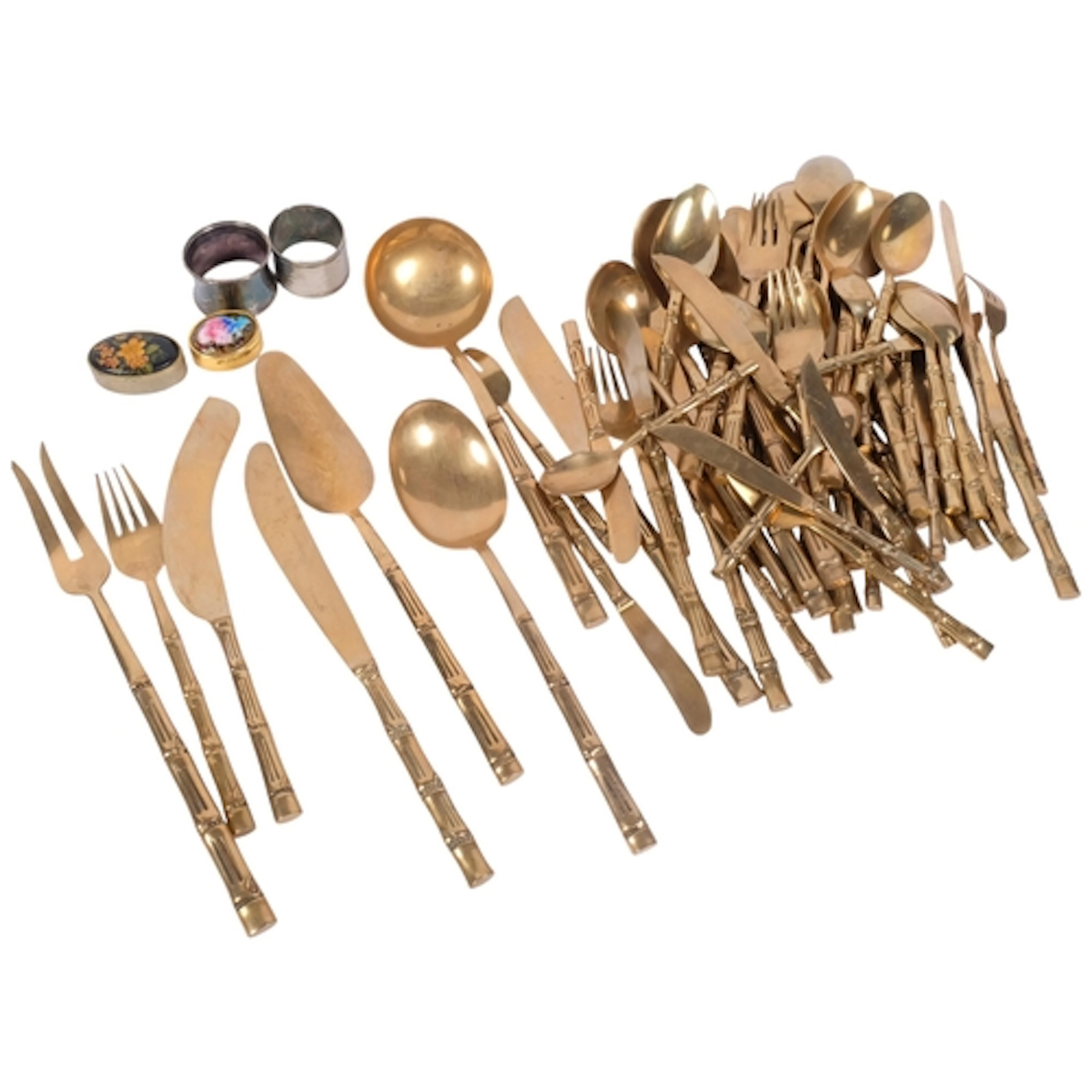 A group of Vintage Thai brass faux bamboo design flatware an...