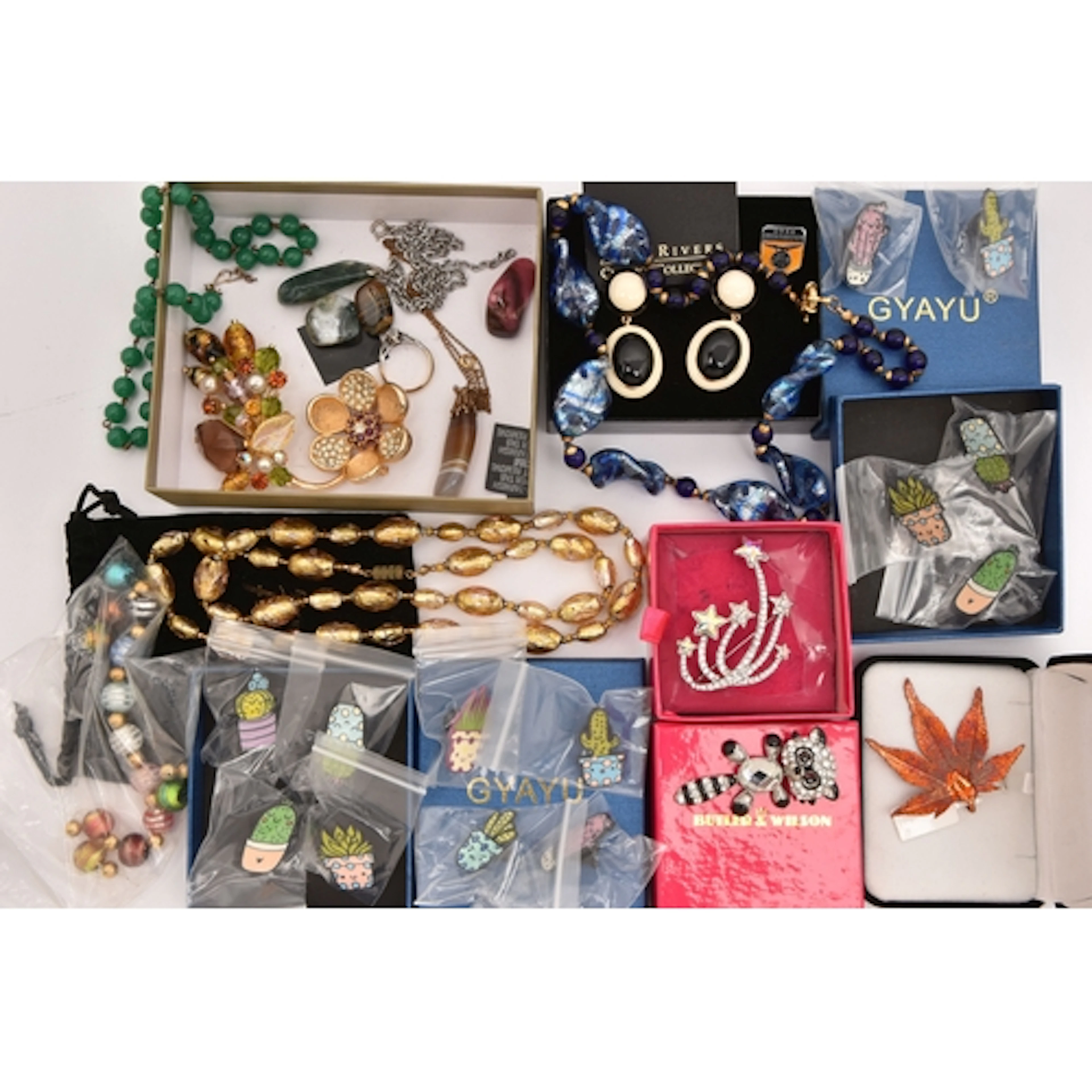AN ASSORTMENT OF COSTUME JEWELLERY, to include a panda 'Butl...
