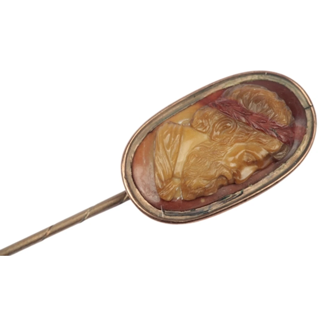 A jasper cameo stick pin, possibly 17th/18th century and lat...