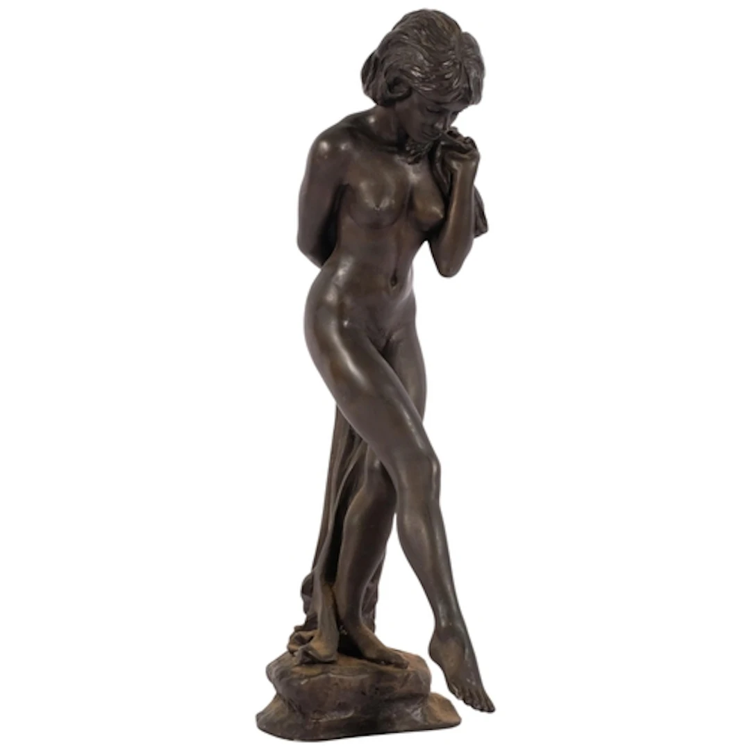 After R Cameron, a resin bronze figure of a standing nude, i...