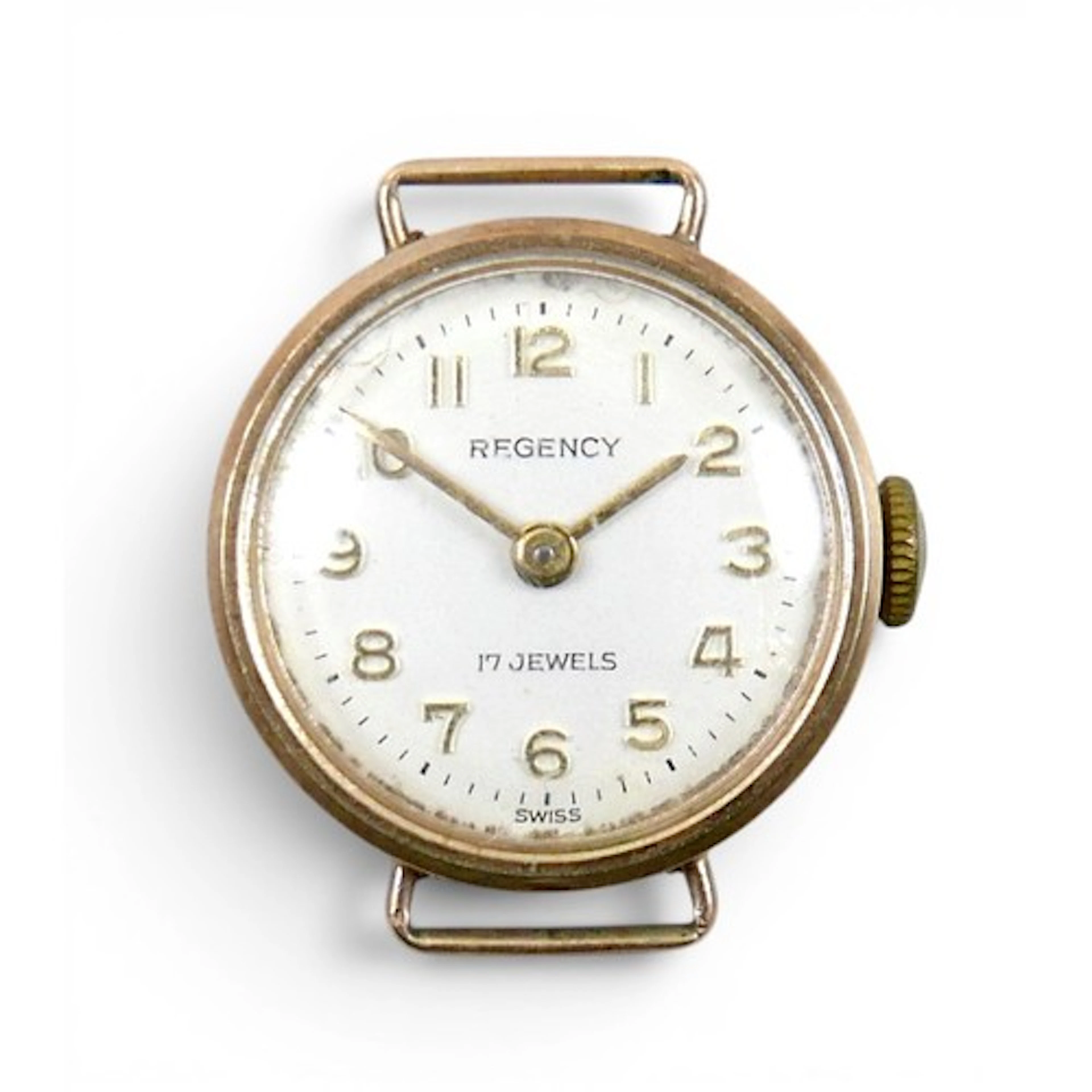 A 9ct yellow gold watch head manual wind 17 jewel Regency mo...