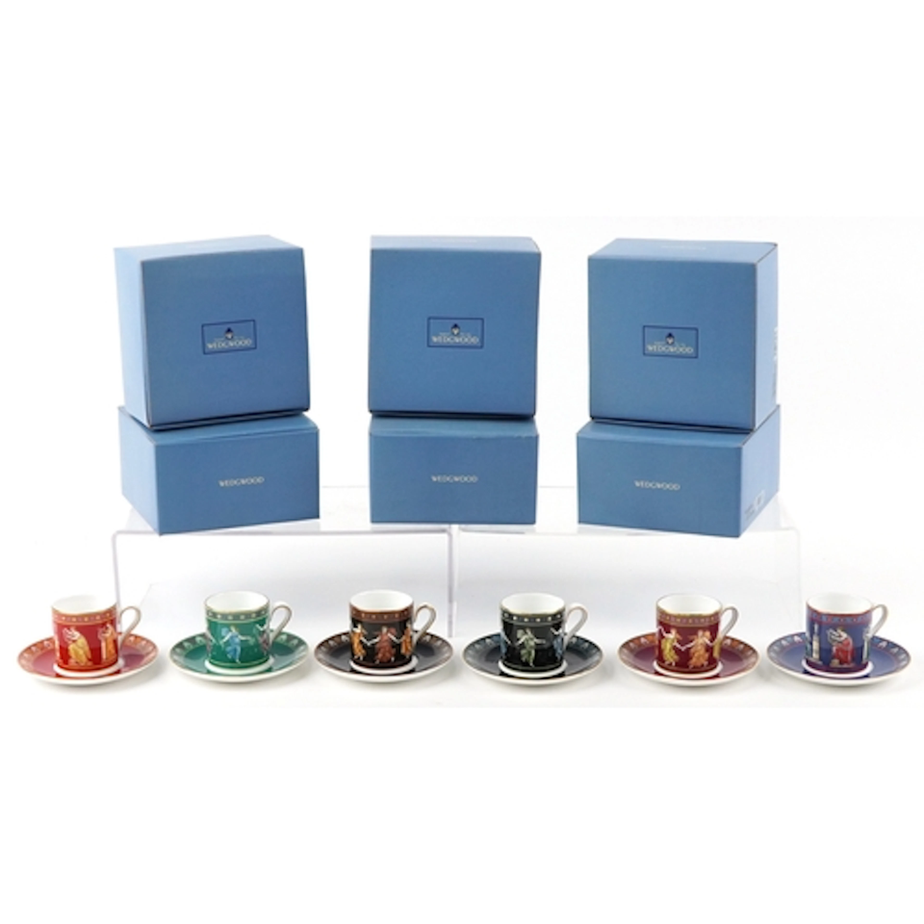 Six sets of Wedgwood coffee cups and saucers including Danci...