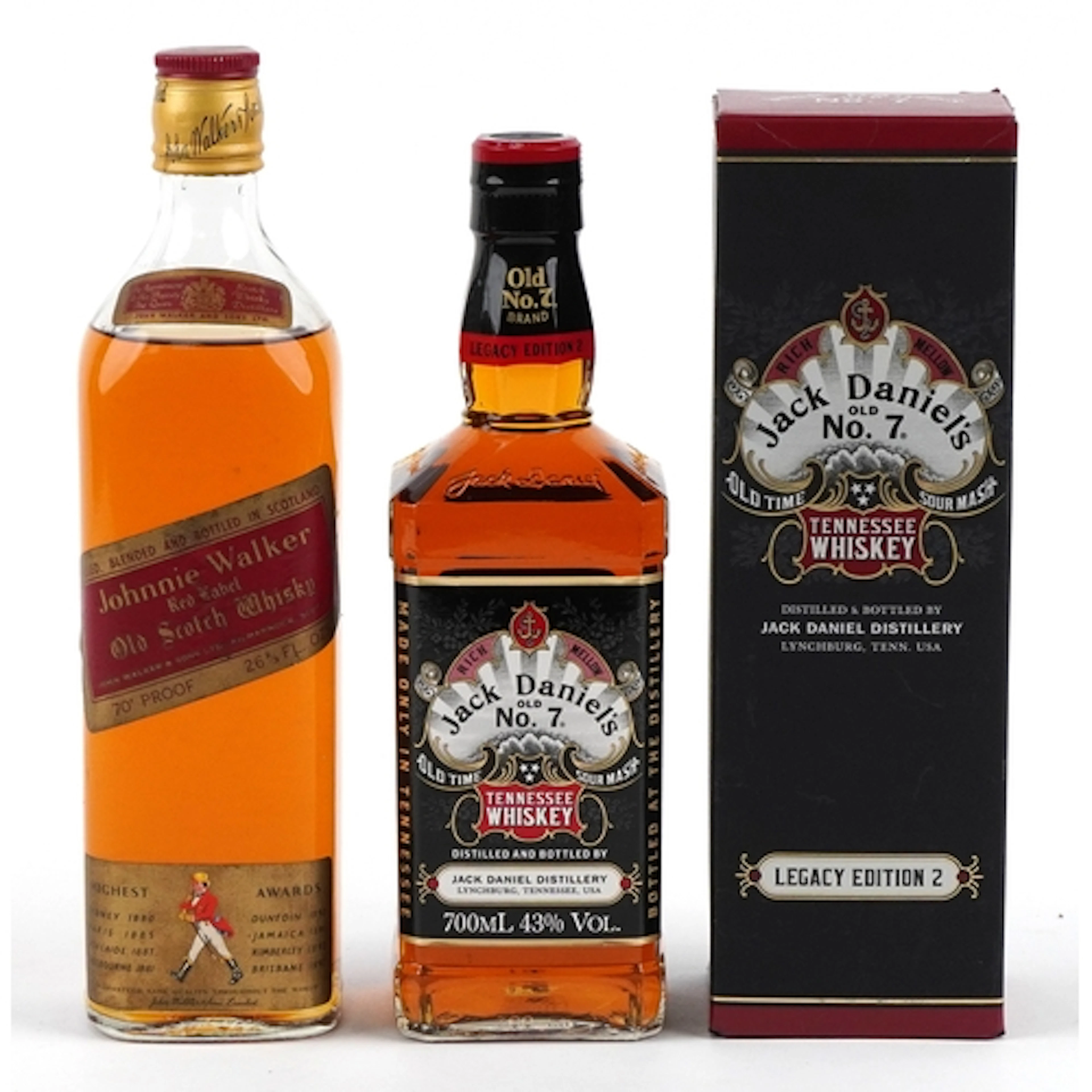 Two bottles of whisky comprising Johnnie Walker Red Label Ol...