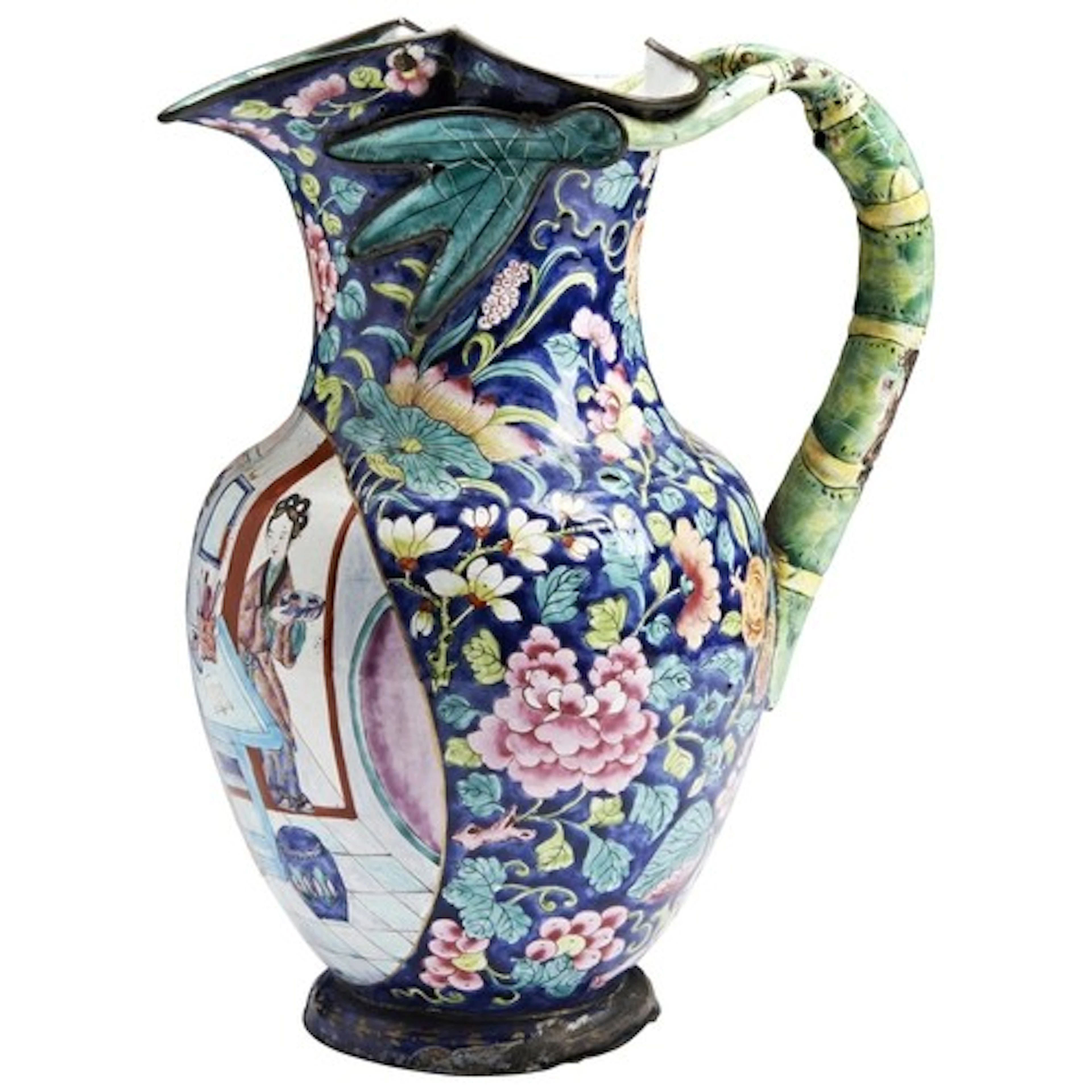 A CANTON ENAMEL EWER JIAQING / DAOGUANG PERIOD the baluster...