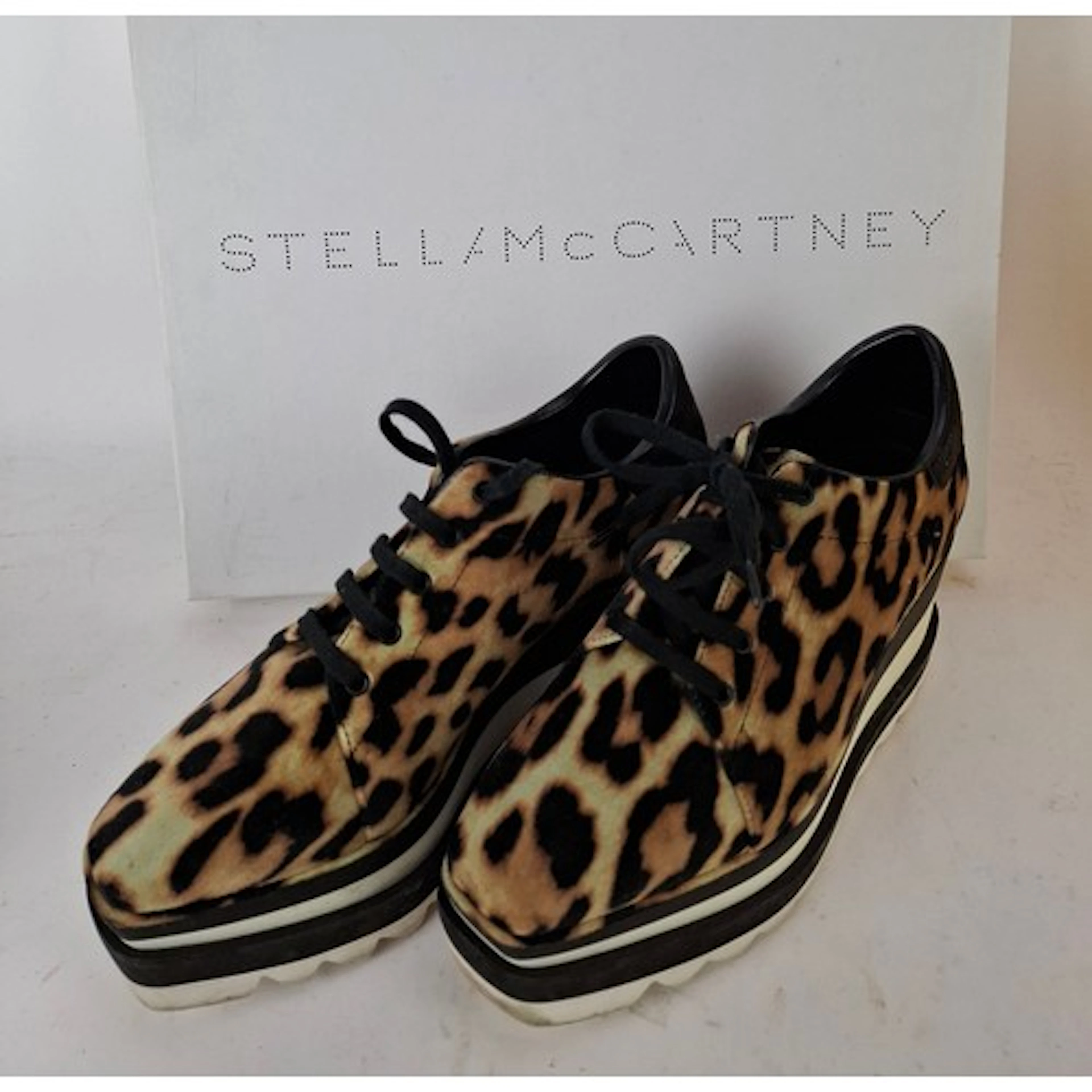 Stella McCartney- A pair of Elyse leopard print platform sho...