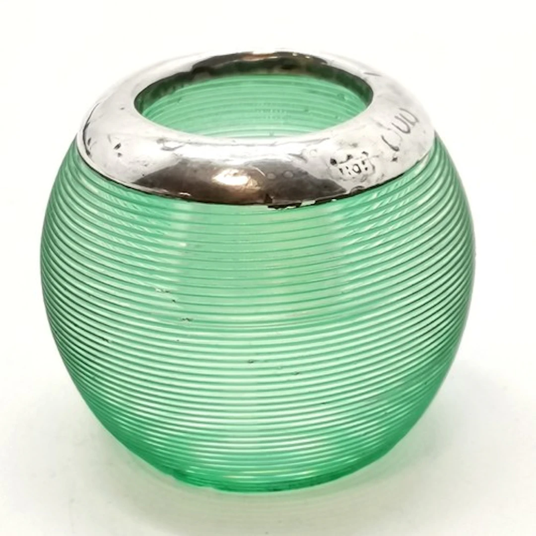 Antique silver topped green glass match striker - 4cm diamet...