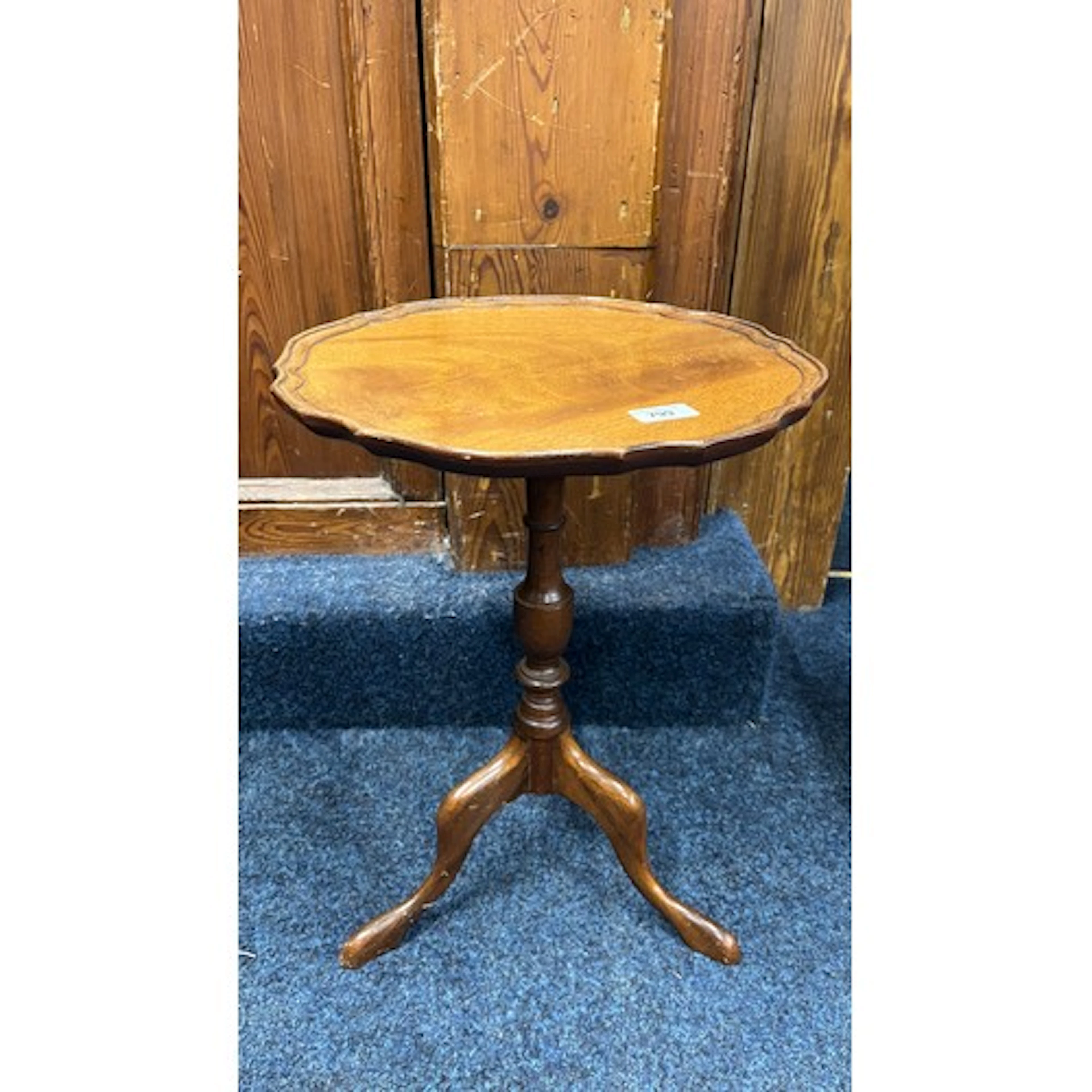 Vintage piecrust wine table on tripod supports. 51cm tall
