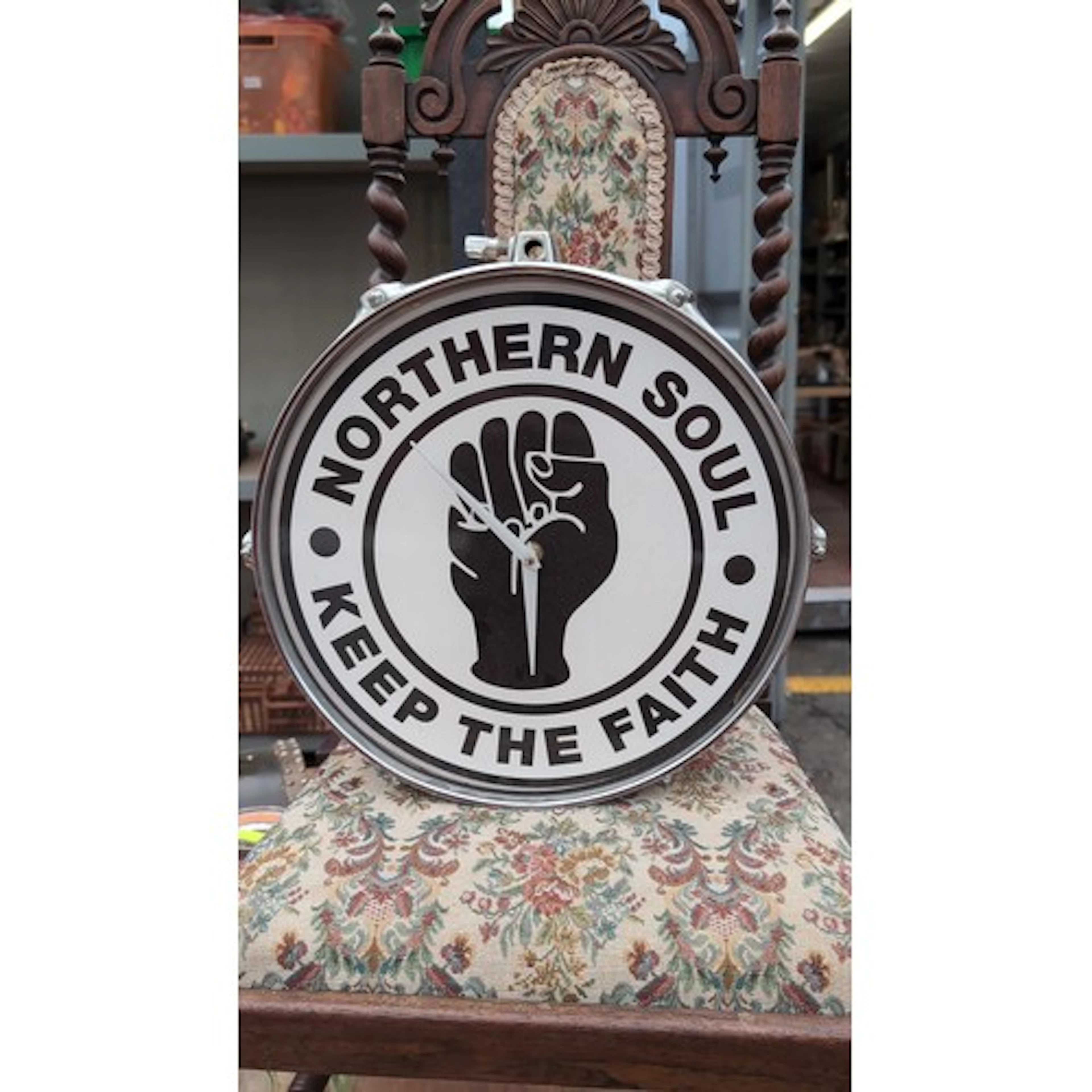 Advertising wall clock with printed dial ‘NORTHERN SOUL—KEEP...