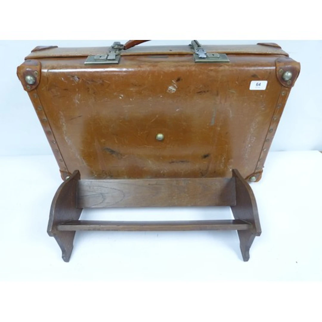 Vintage suitcase and small oak book trough.