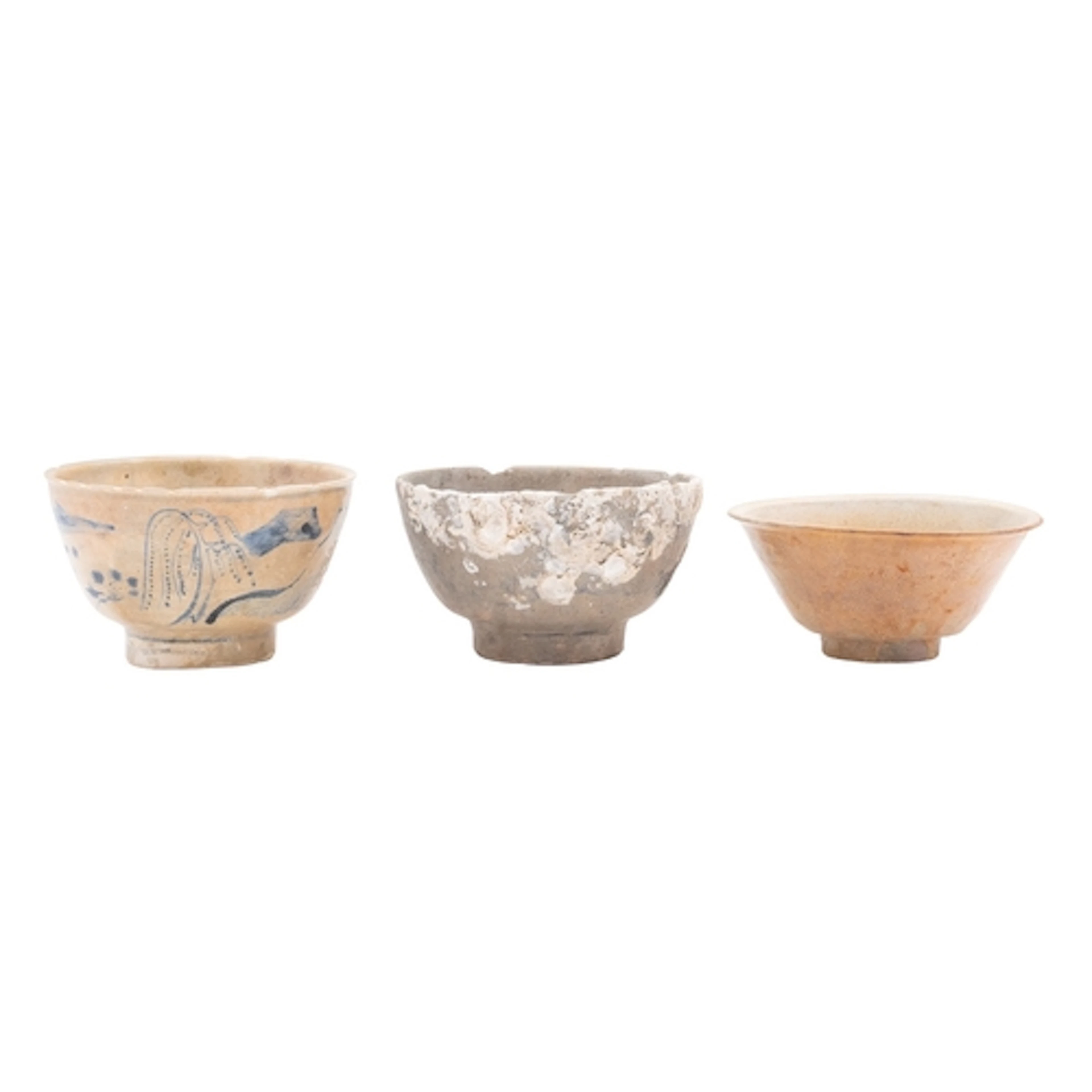 Vung Tau cargo three Chinese porcelain bowls, one plain and ...