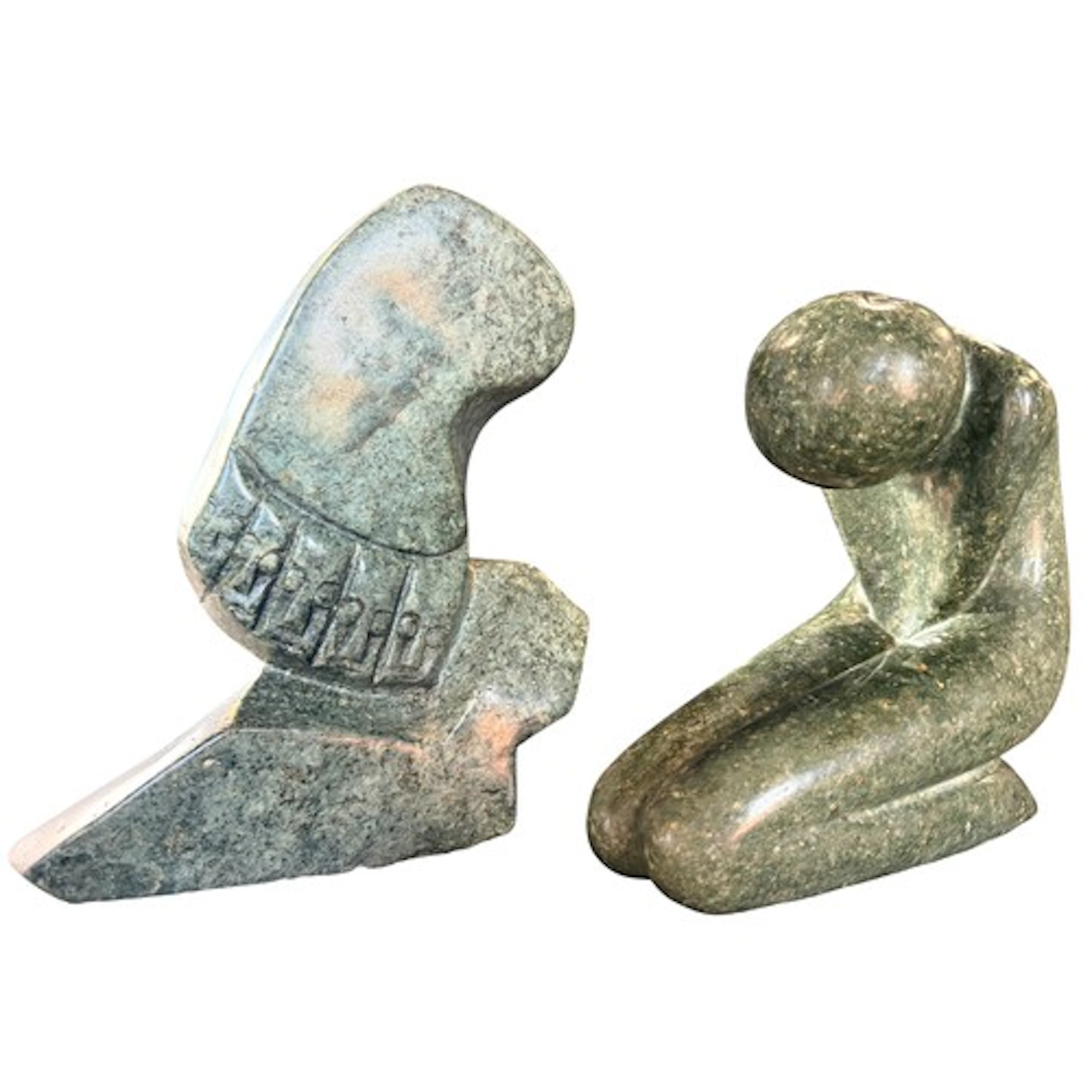 Two African carved verdite sculptures, one signed B. Nyariri