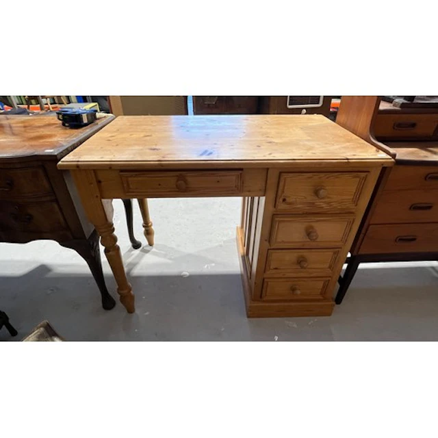 Pine five drawer desk, 98cm x 76cm
