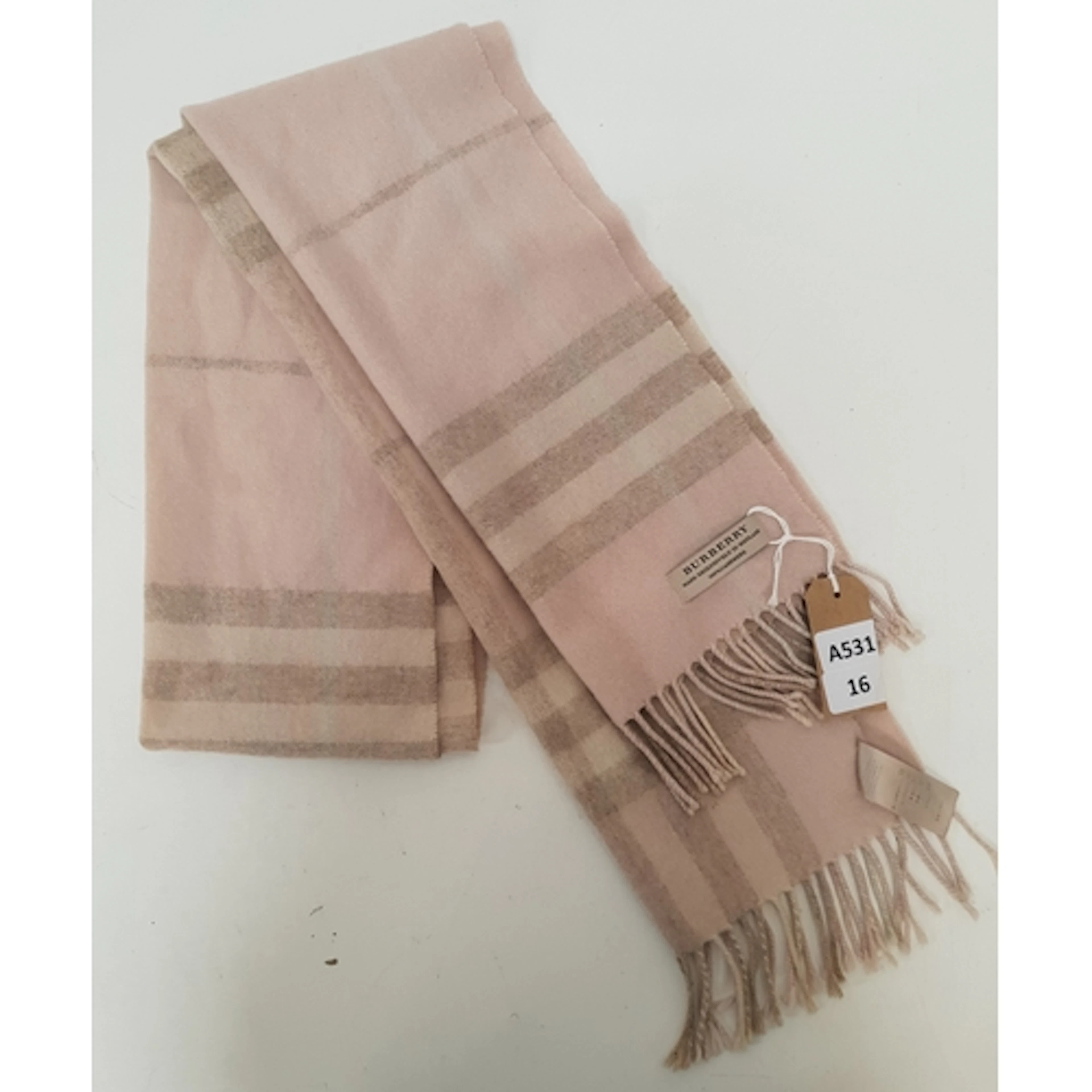 BURBERRY SCARF/ 100% CASHMERE/ CHECK AND FRINGE EDGES/ PINK ...