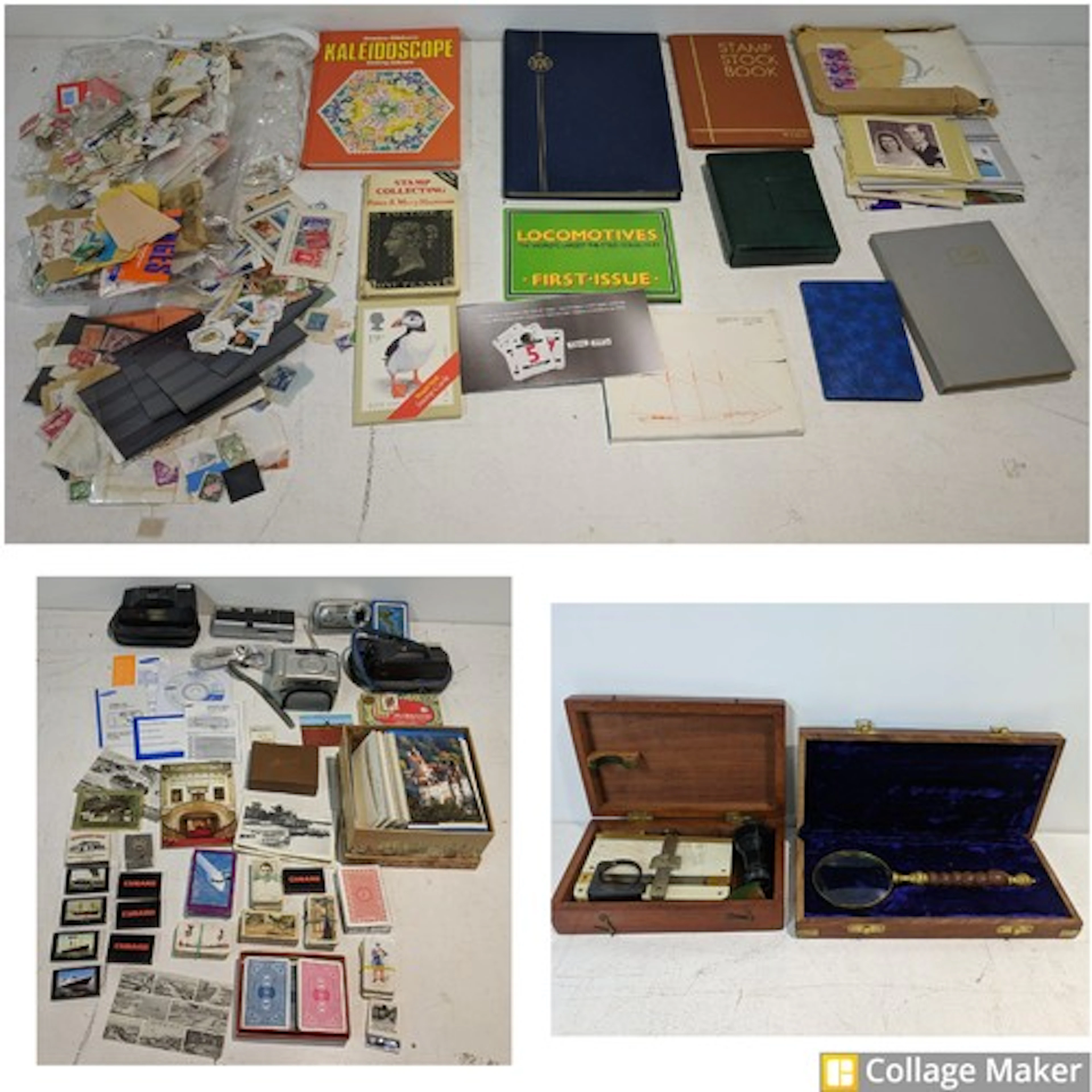 A mixed lot to include an assorted film cameras, postcards o...