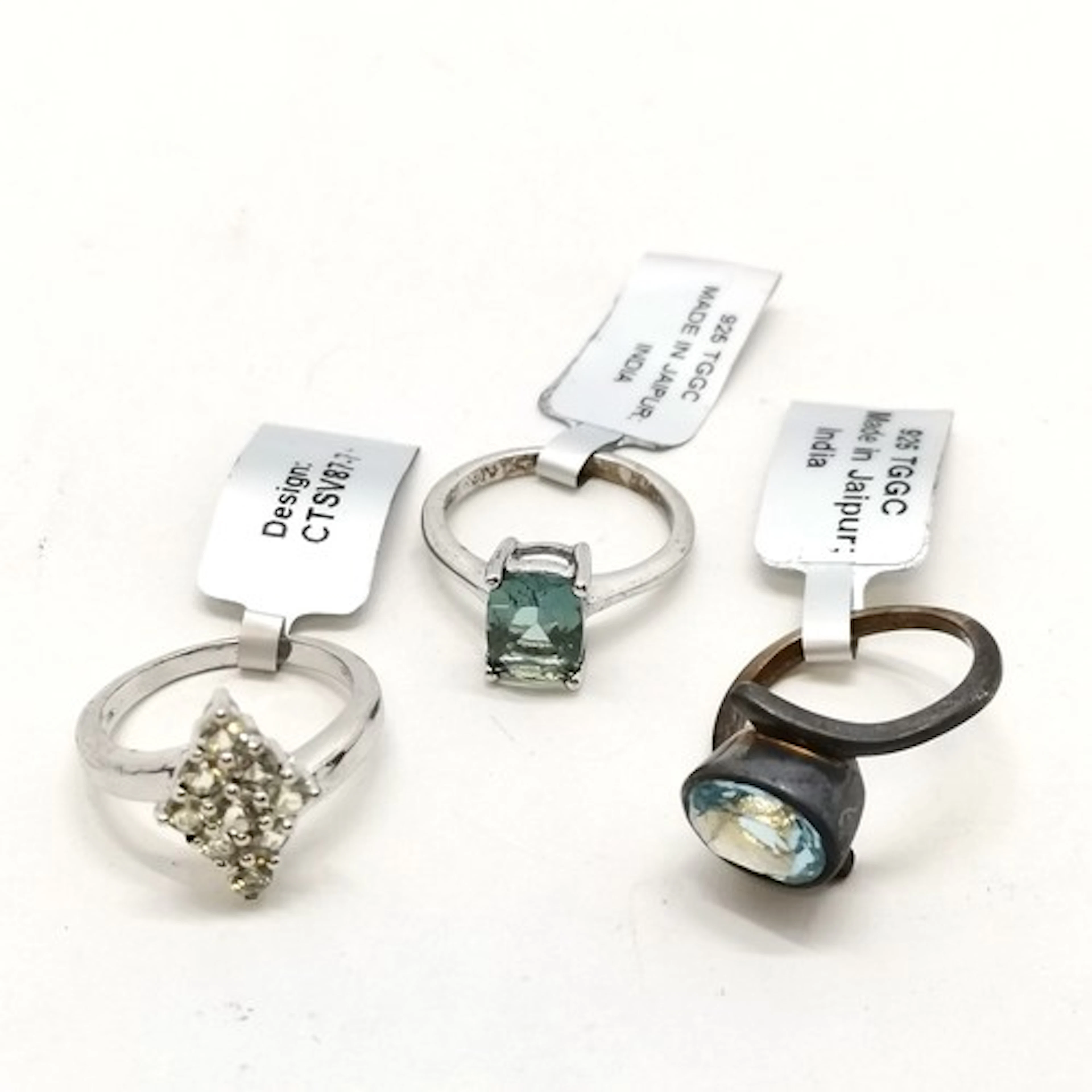 3 x silver gemstone set rings - Tucson green fluorite, blue ...