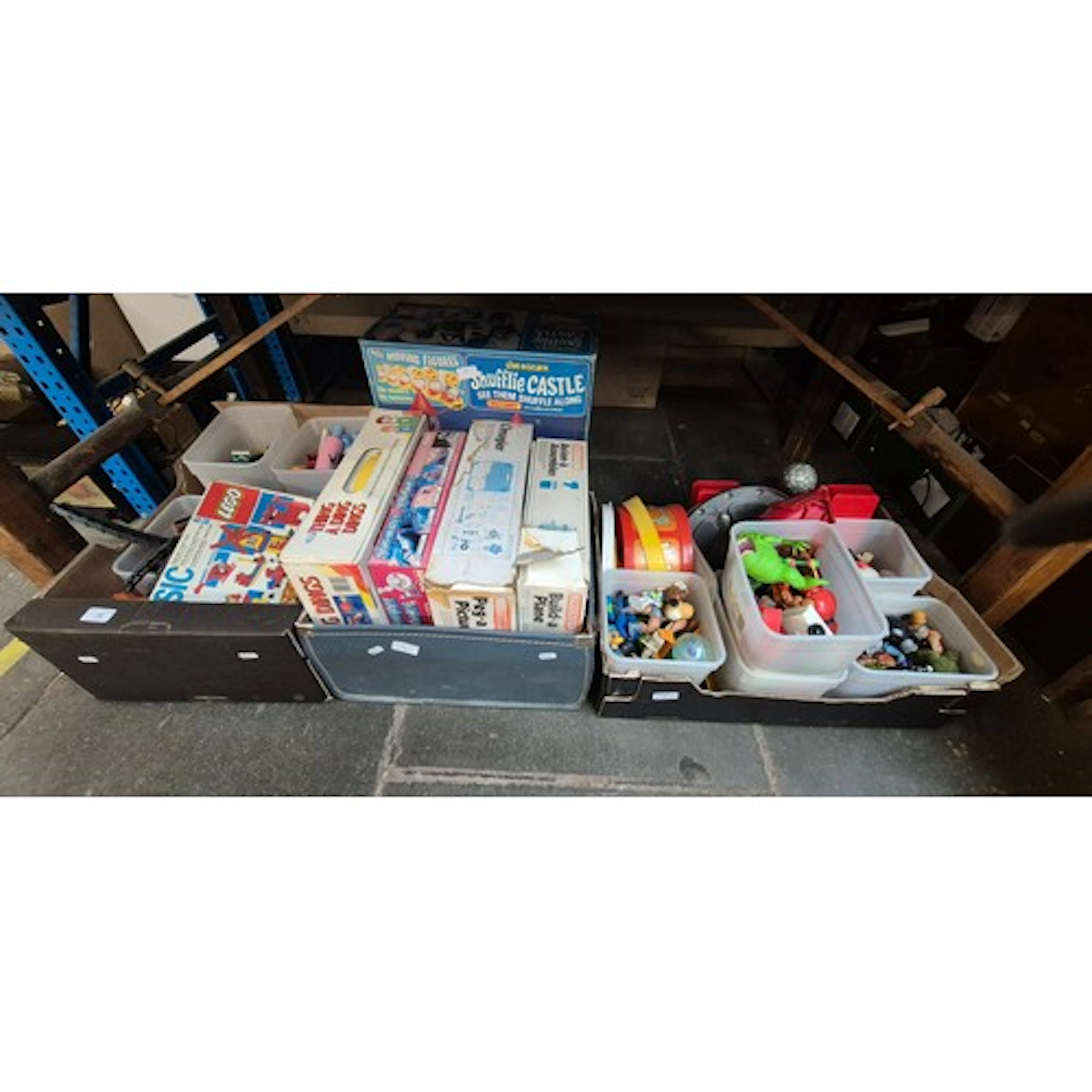 5 boxes of toys including Lego, figurines, boxed games inclu...