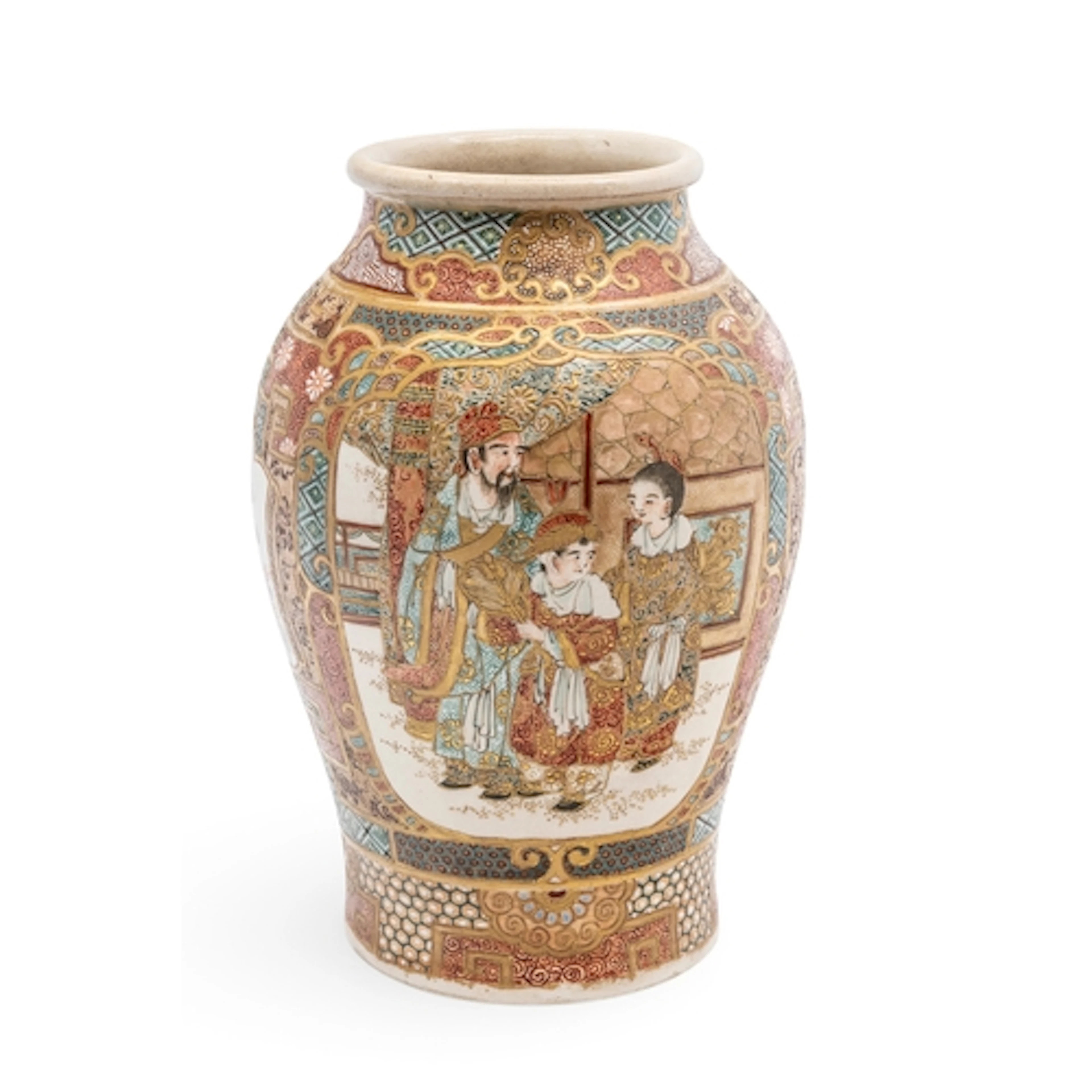 A JAPANESE SATSUMA POTTERY VASE MEIJI / TASIHO PERIOD 18.5c...