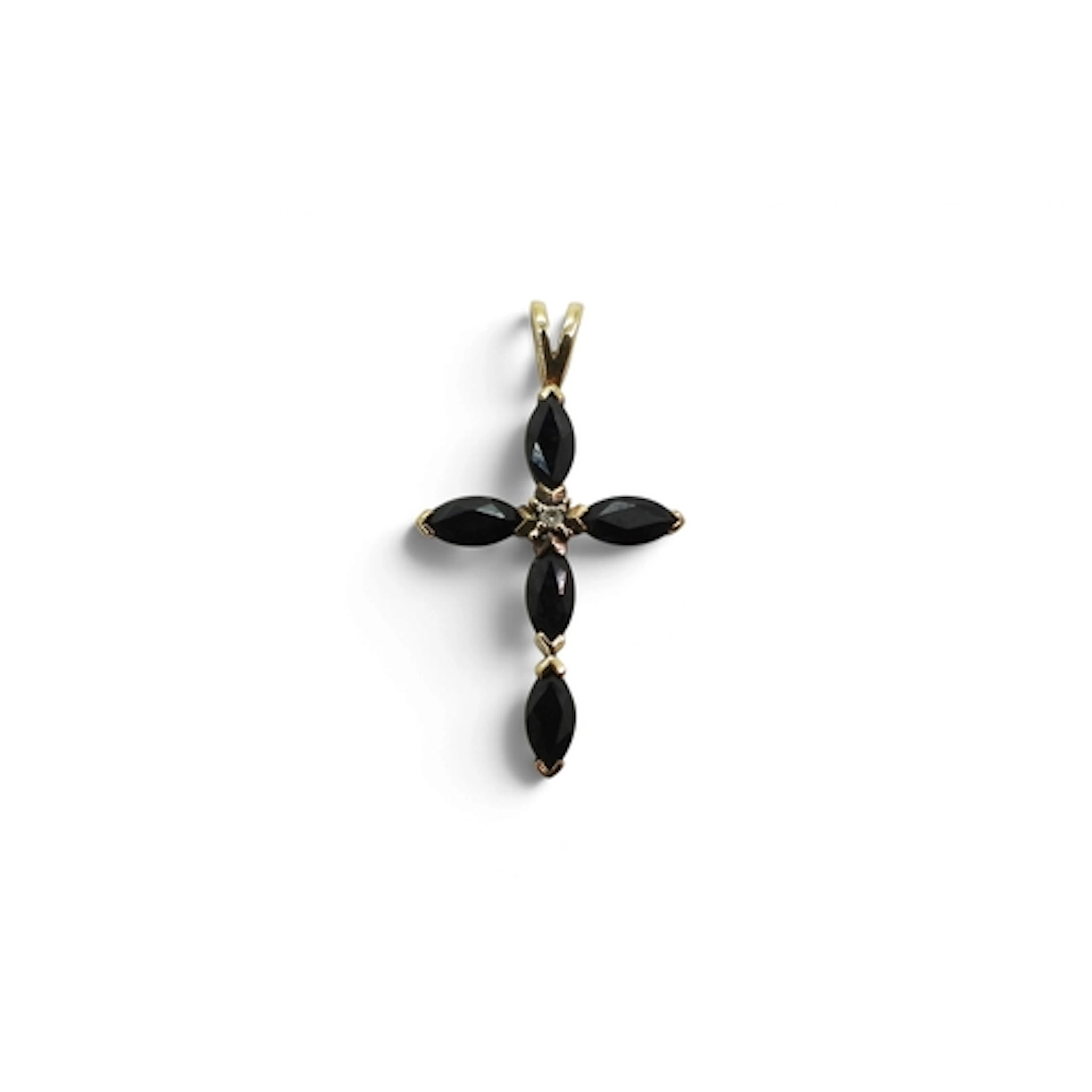 A 9ct gold sapphire & diamond cross pendant, length with...