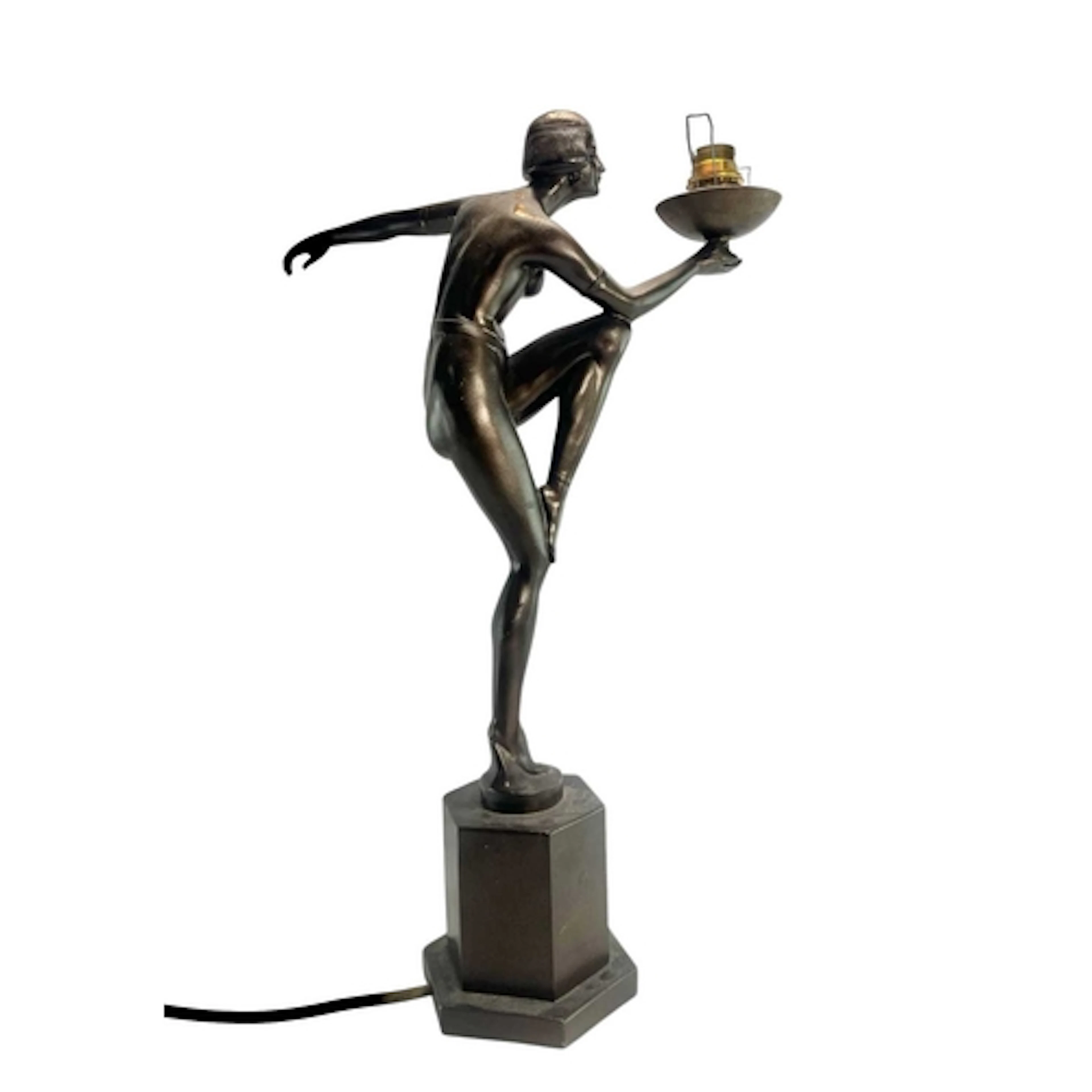 A 20th century Art Deco-style bronzed figural desk or table ...