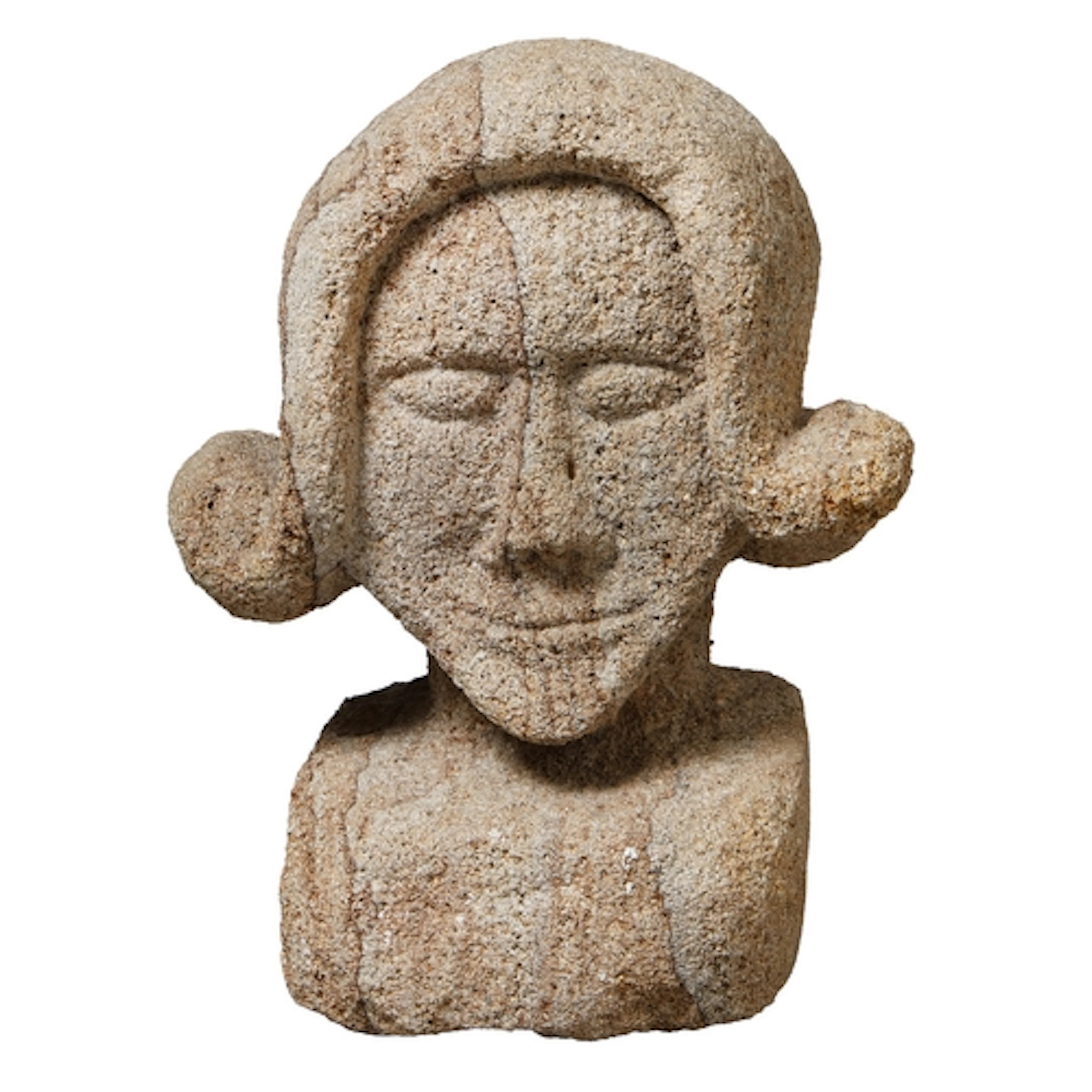 AN EARLY 20TH CENTURY FRENCH CARVED STONE BUST OF A LADY, CI...