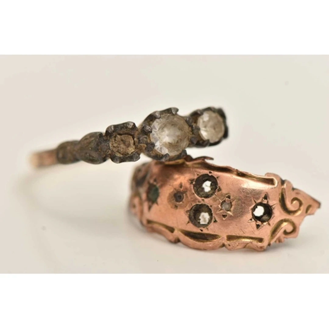 A RING AND PART RING, the first a yellow and white metal pas...