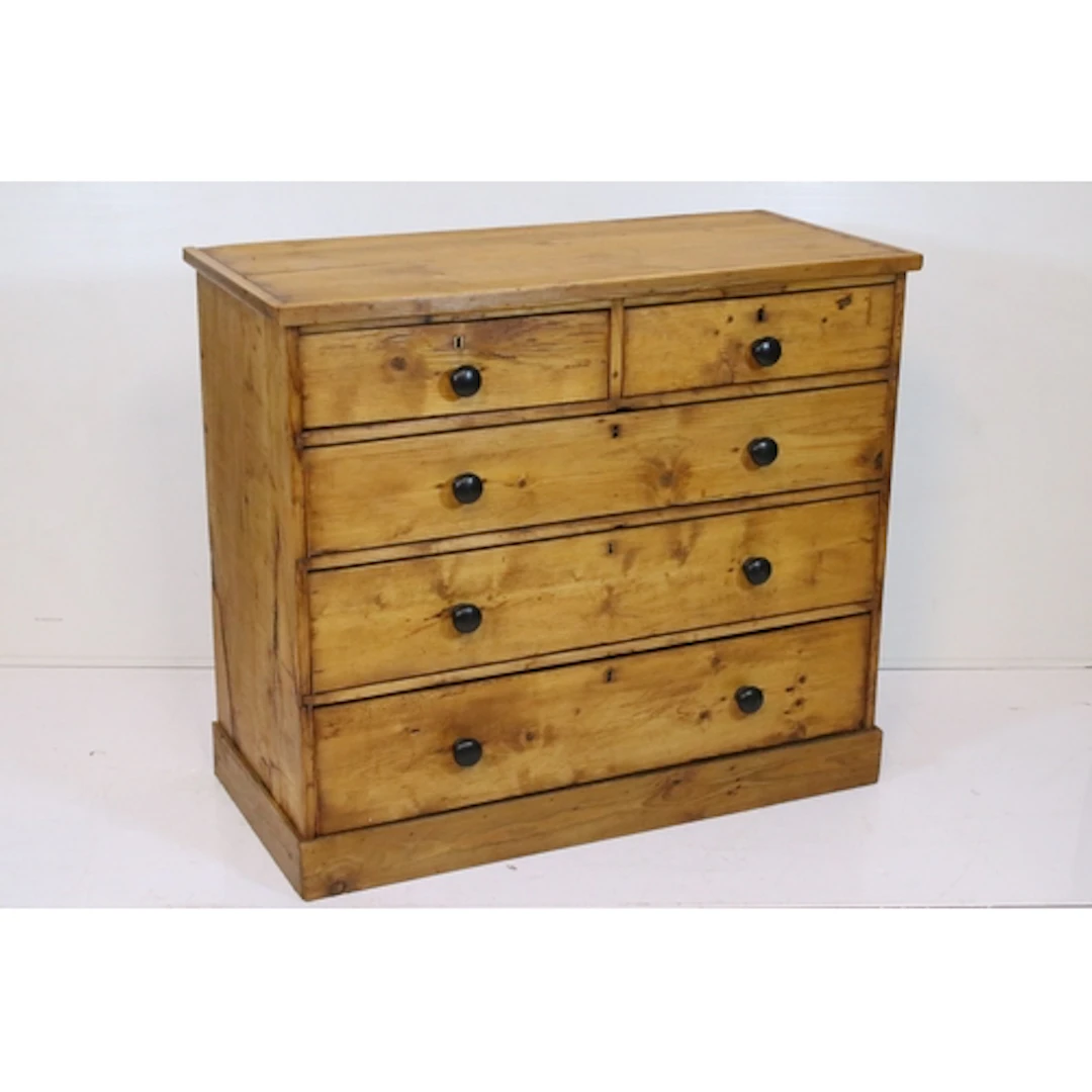 Victorian pine chest of drawer, having two short on three lo...