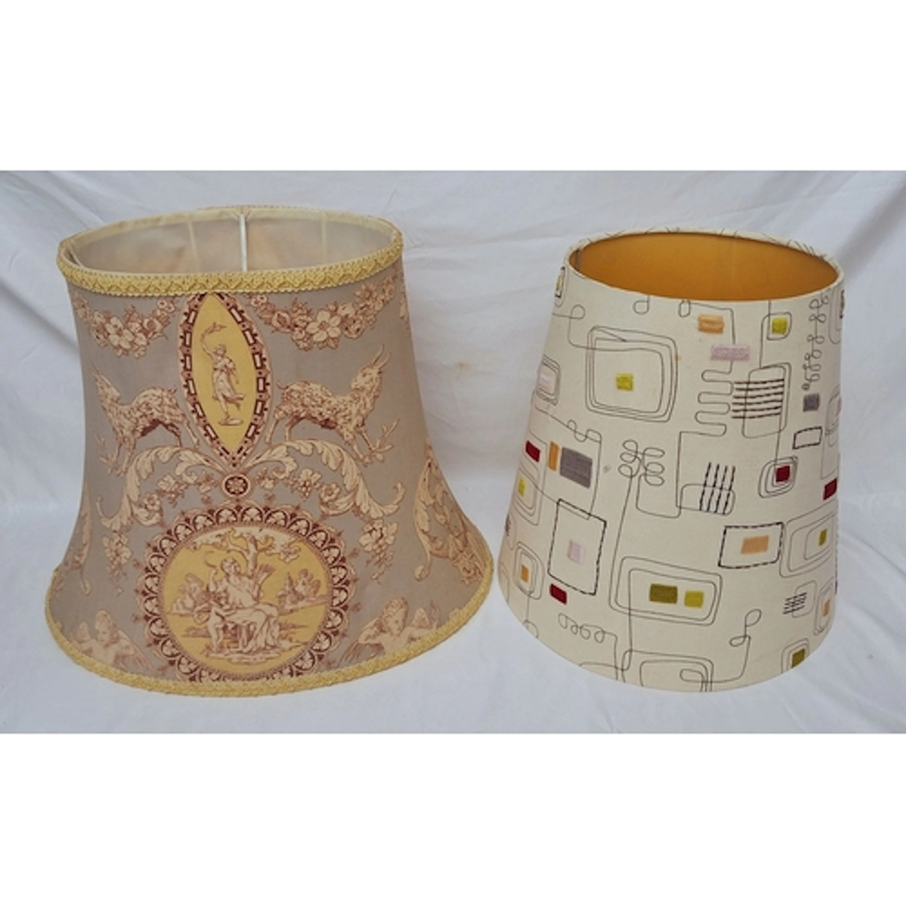 2 Standard Lamp Light Shades, traditional grey ground with c...