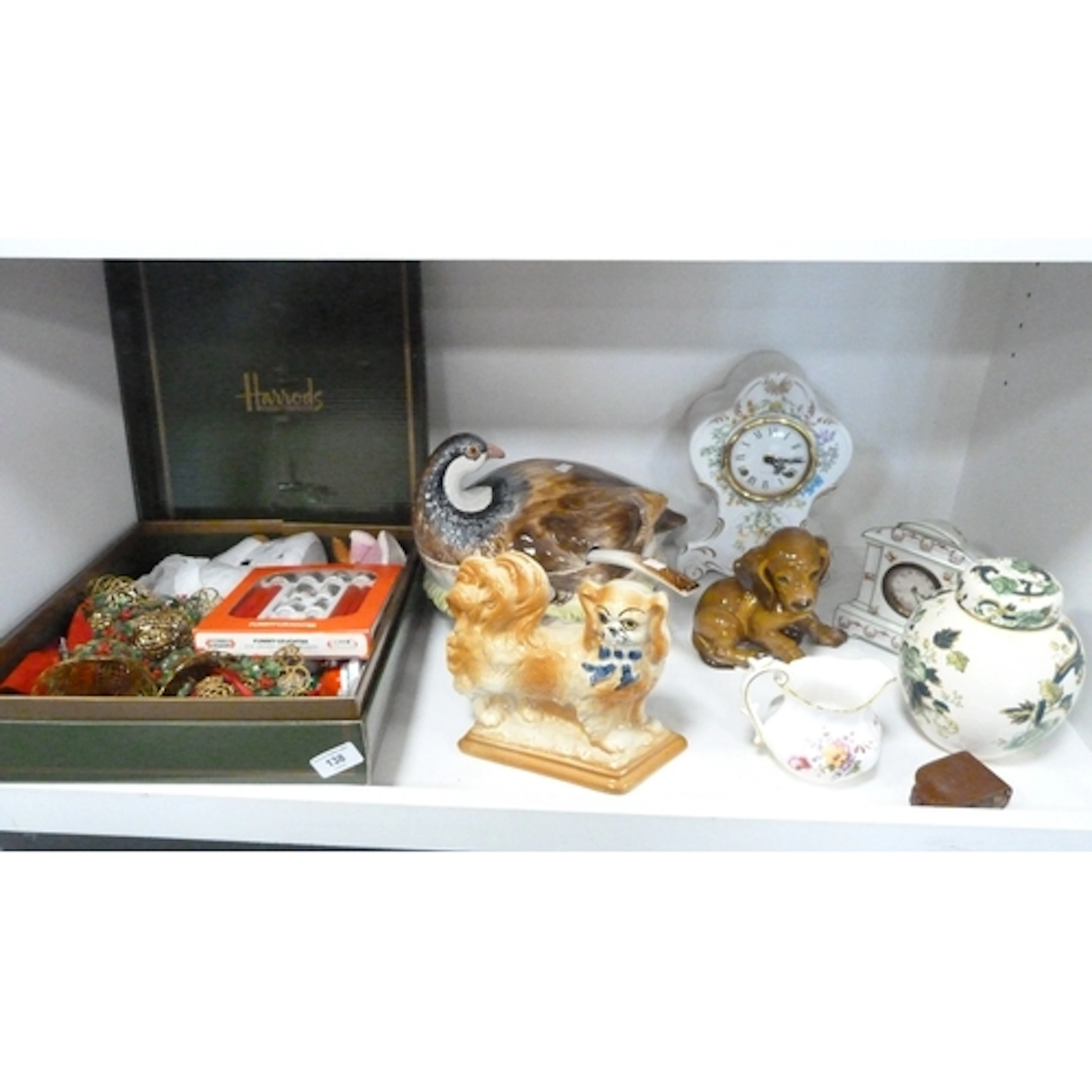 Collection of Christmas decorations, a large hen tureen, Sta...