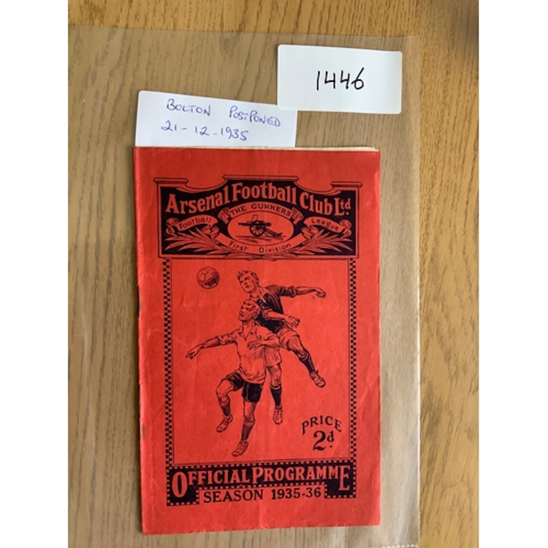 1935 - 1936 Arsenal v Bolton Postponed Football Programme: E...