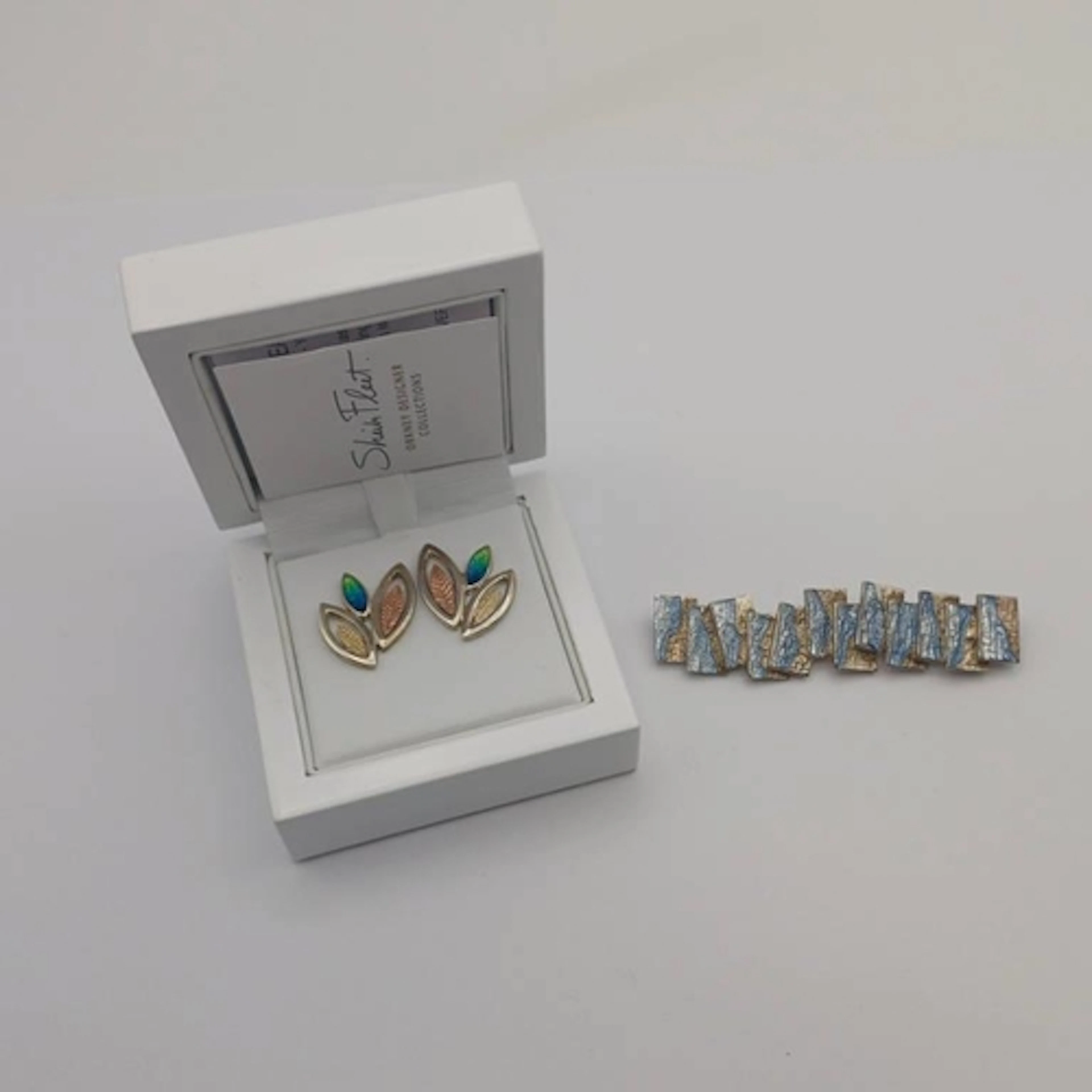 PAIR OF SHEILA FLEET SILVER 18 CT & 9CT GOLD ENAMEL SEASONS ...
