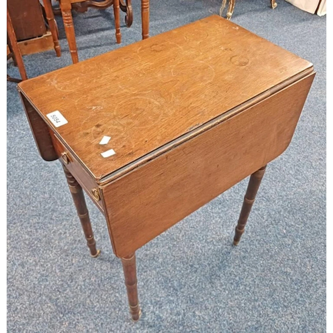 19TH CENTURY MAHOGANY DROP-FLAP OCCASIONAL TABLE WITH 2 DRAW...