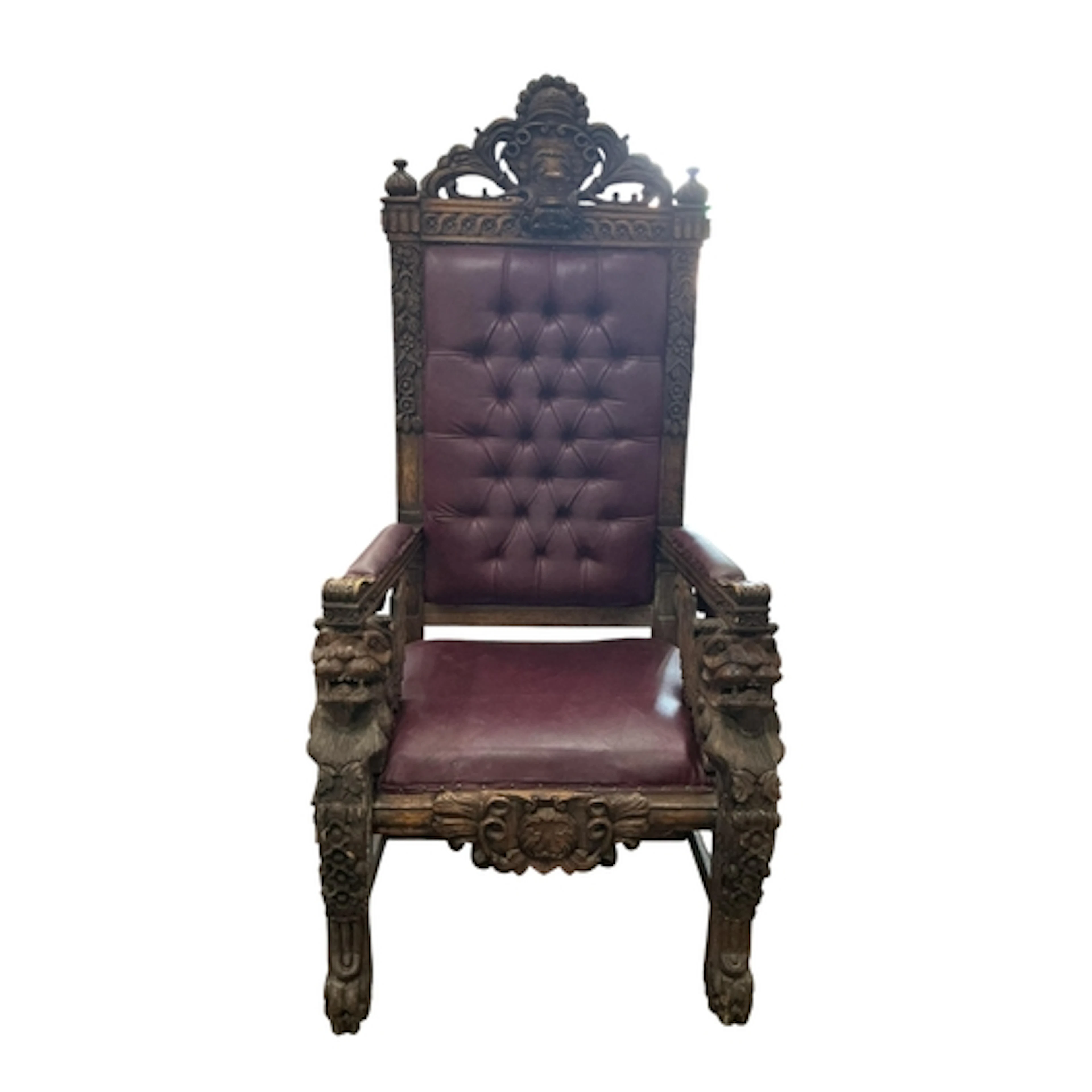 A reproduction carved hardwood throne chair, width 90cm, dep...