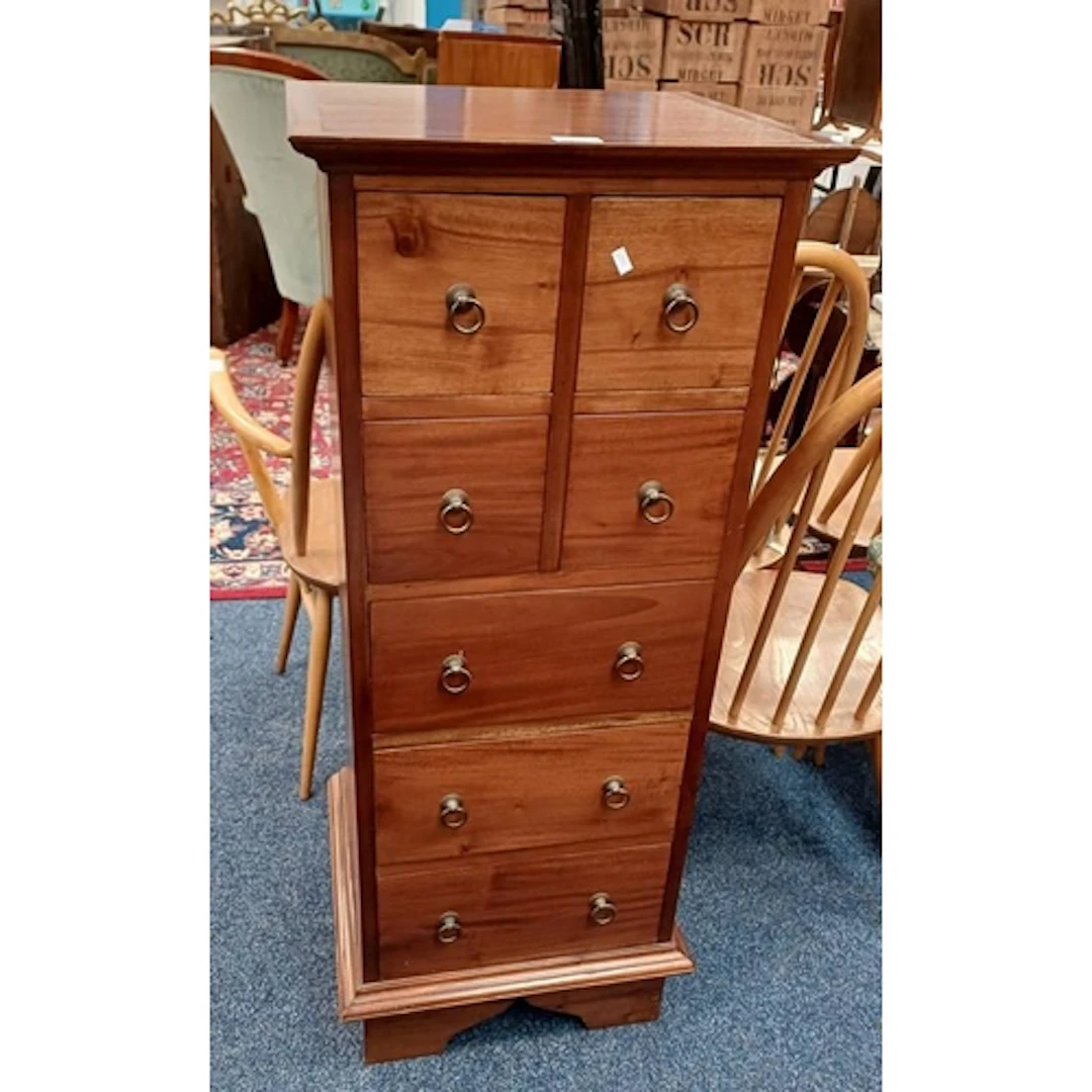 HARDWOOD CHEST WITH 4 SHORT OVER 3 LONG DRAWERS ON BRACKET S...