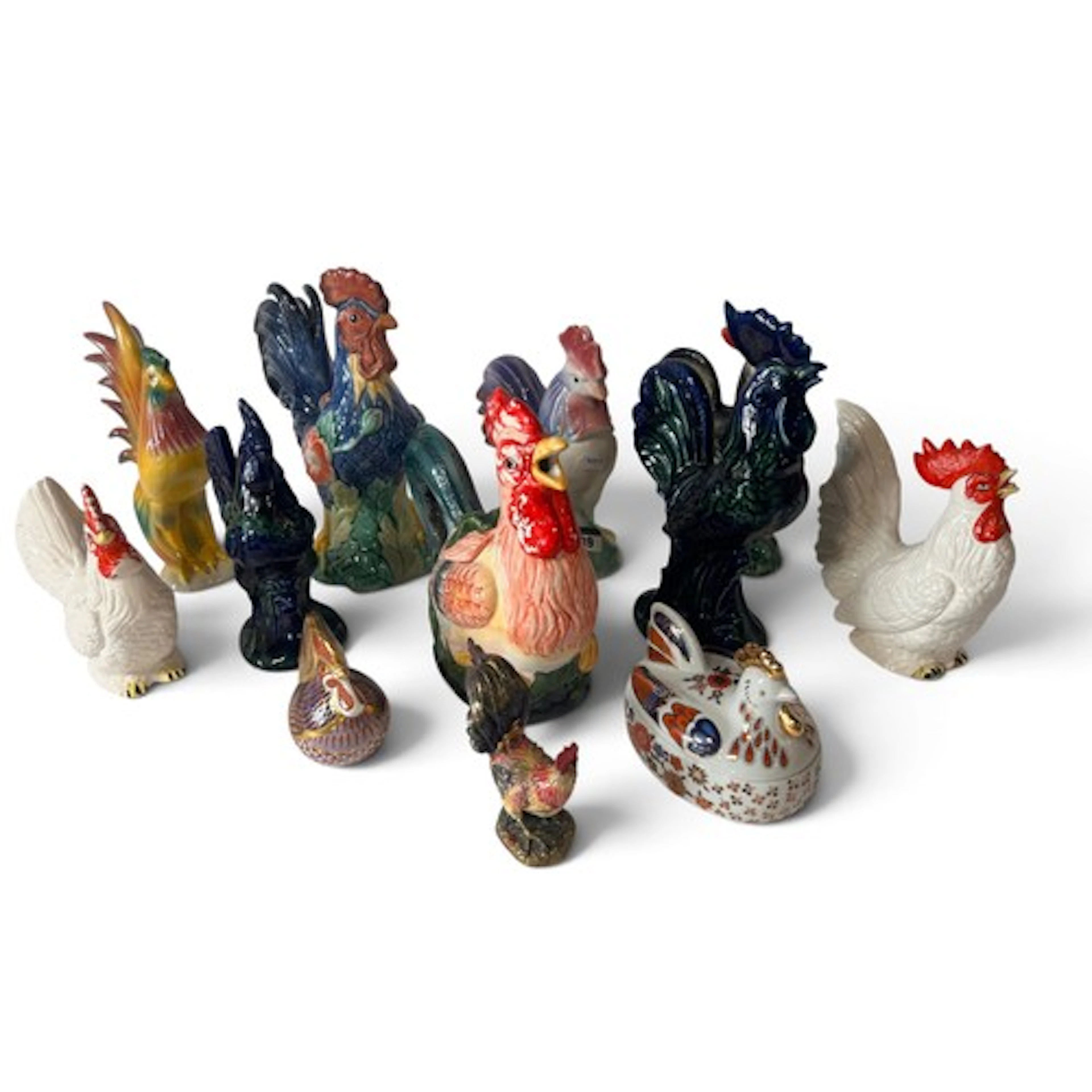 Quantity of ceramic & other cockerels including Crown Derby ...
