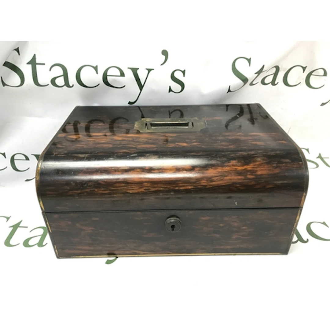 Victorian coromandel wood travelling vanity box. 30cm wide, ...