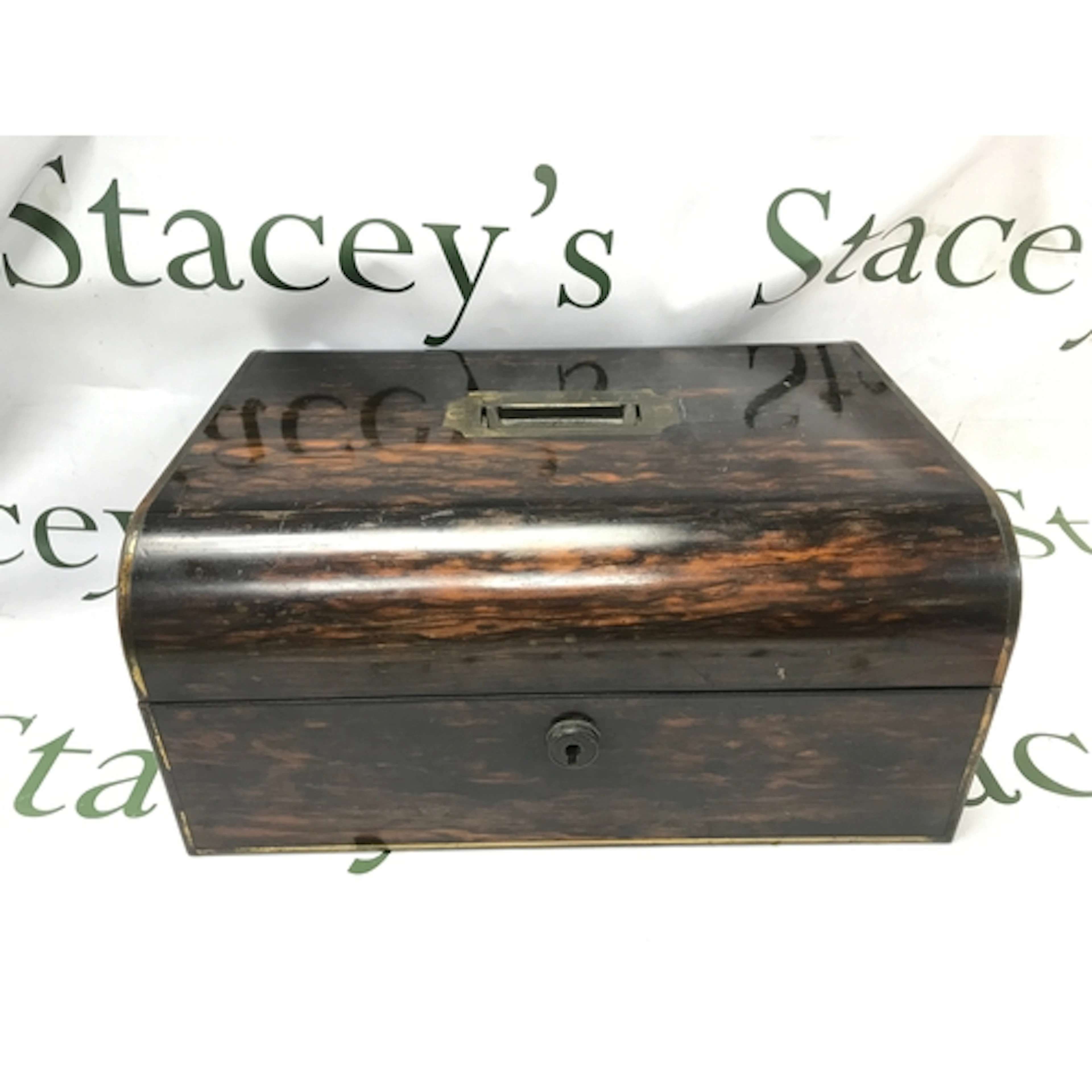 Victorian coromandel wood travelling vanity box. 30cm wide, ...