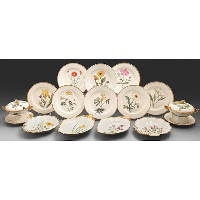 A Spode botanical dessert service, c1815, each painted with ...