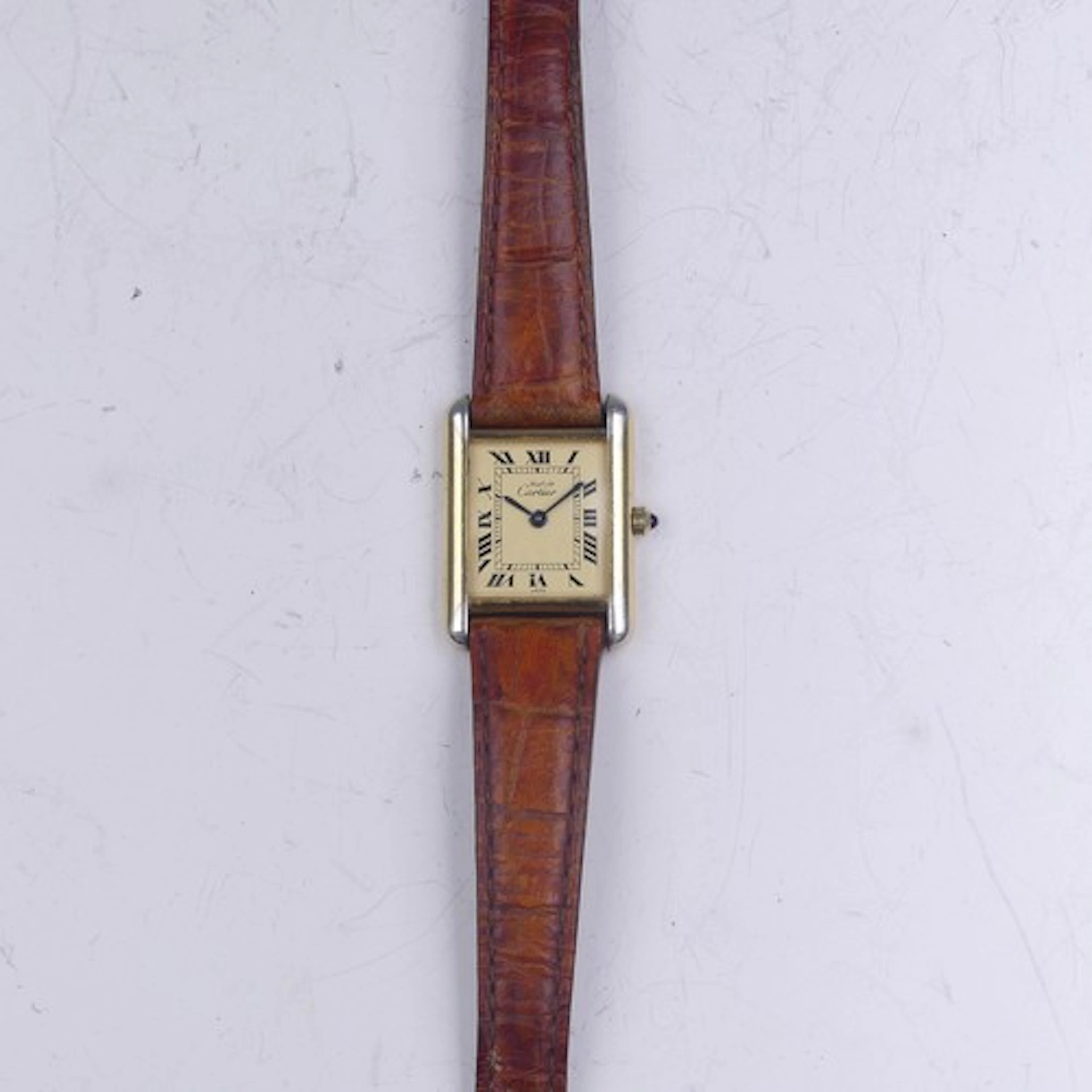 A Must de Cartier silver gilt quartz Vermeil Tank Wristwatch...