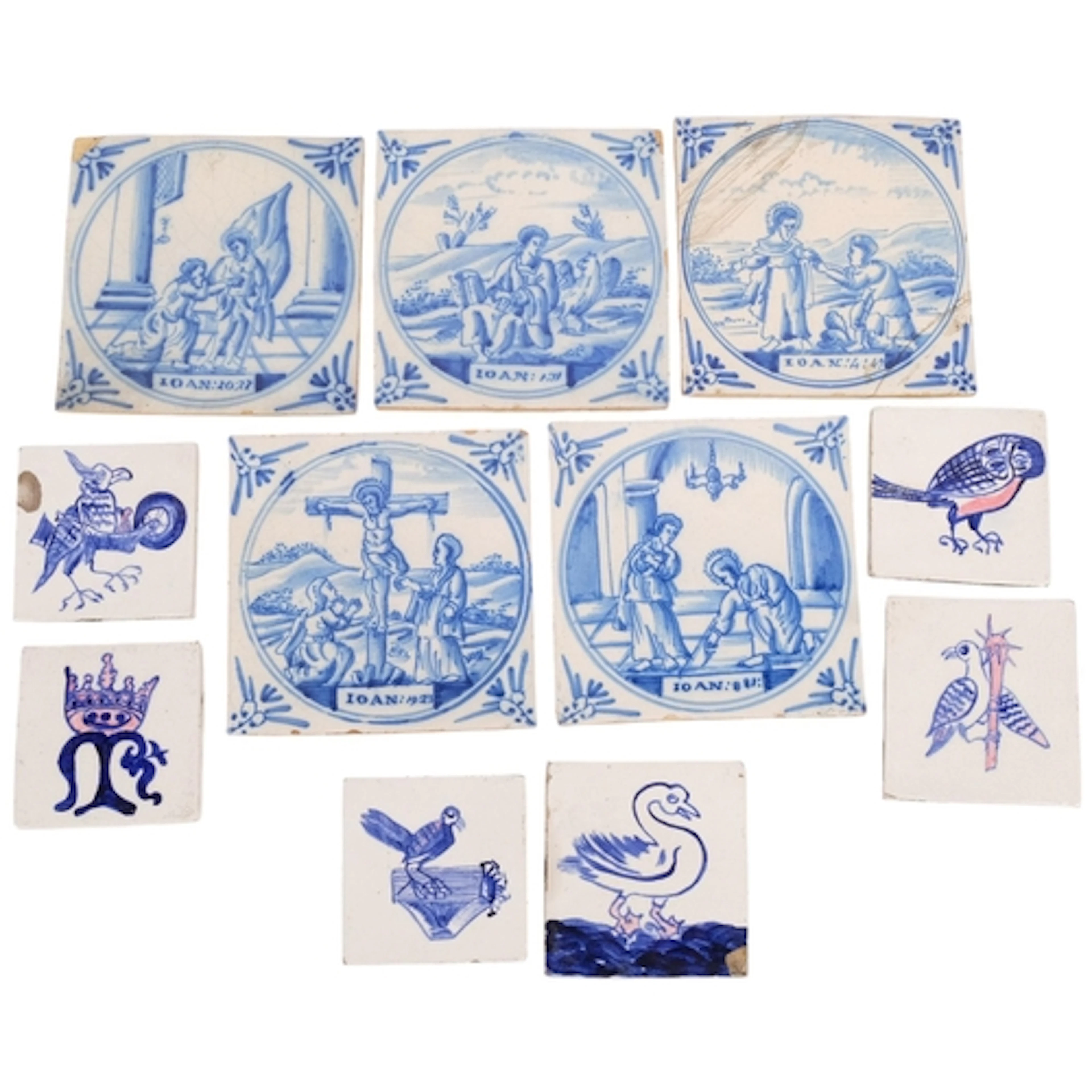 A quantity of Antique and Vintage hand painted tiles