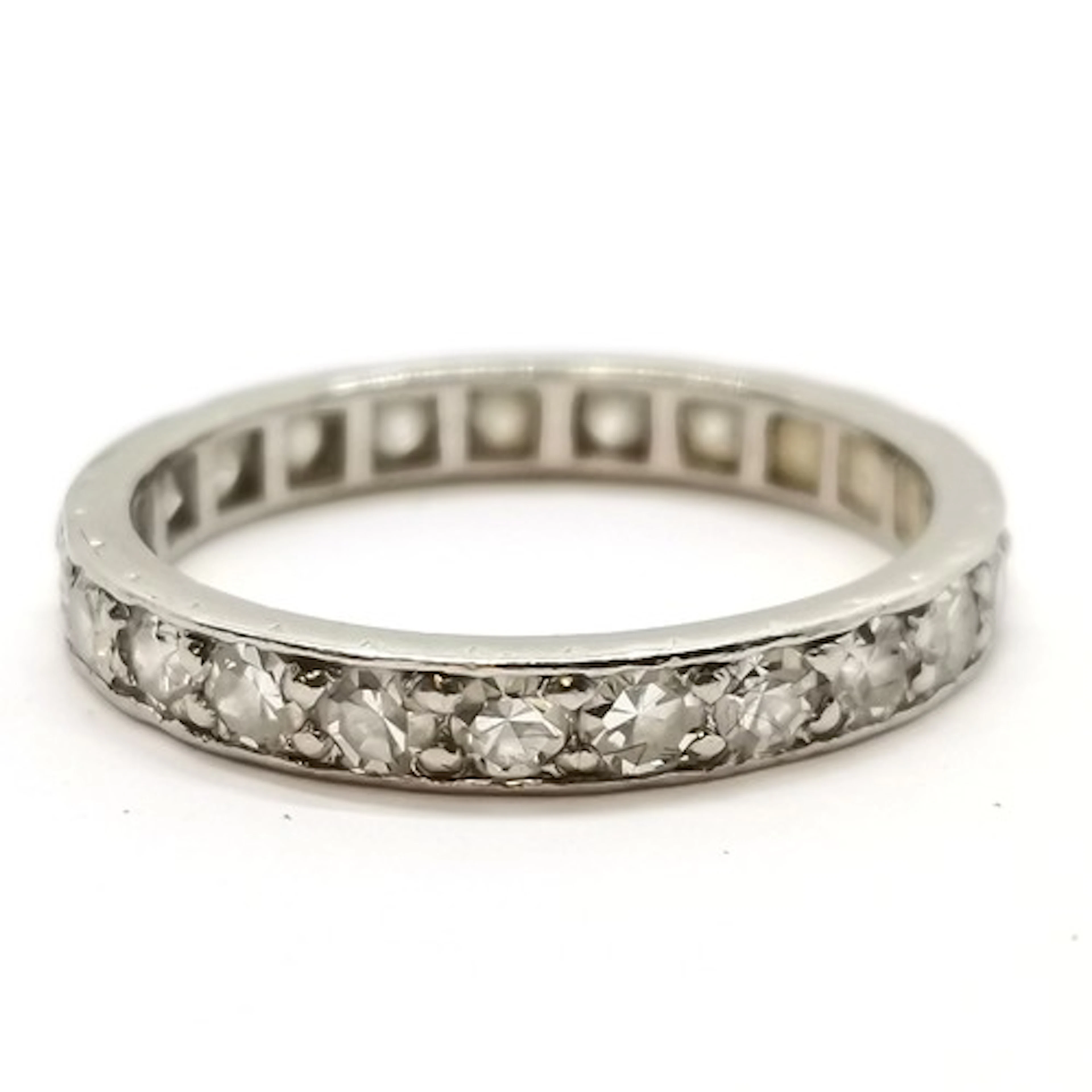 Antique unmarked platinum diamond set full eternity ring - s...