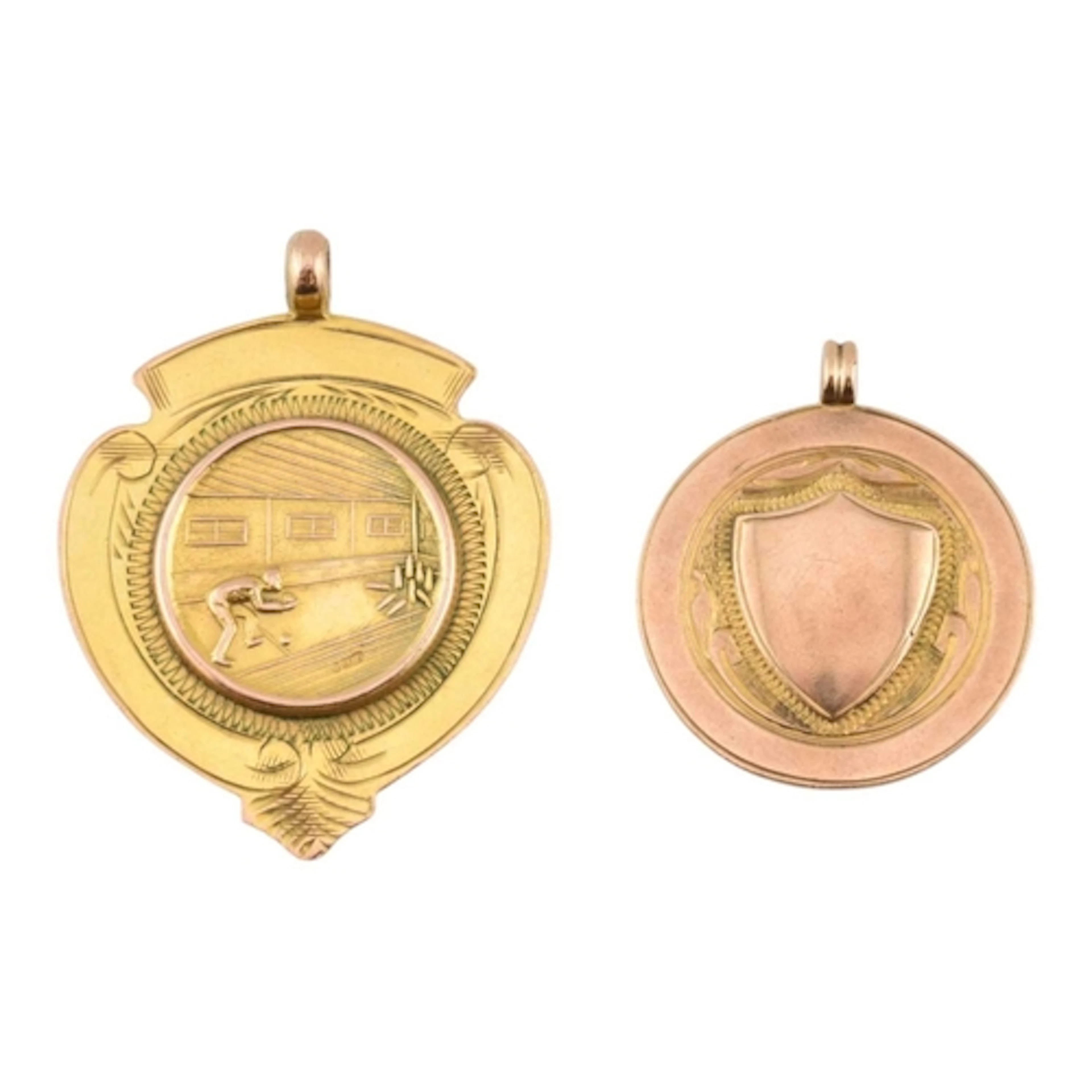 Two early 20th century hallmarked 9ct gold fob medals. The m...