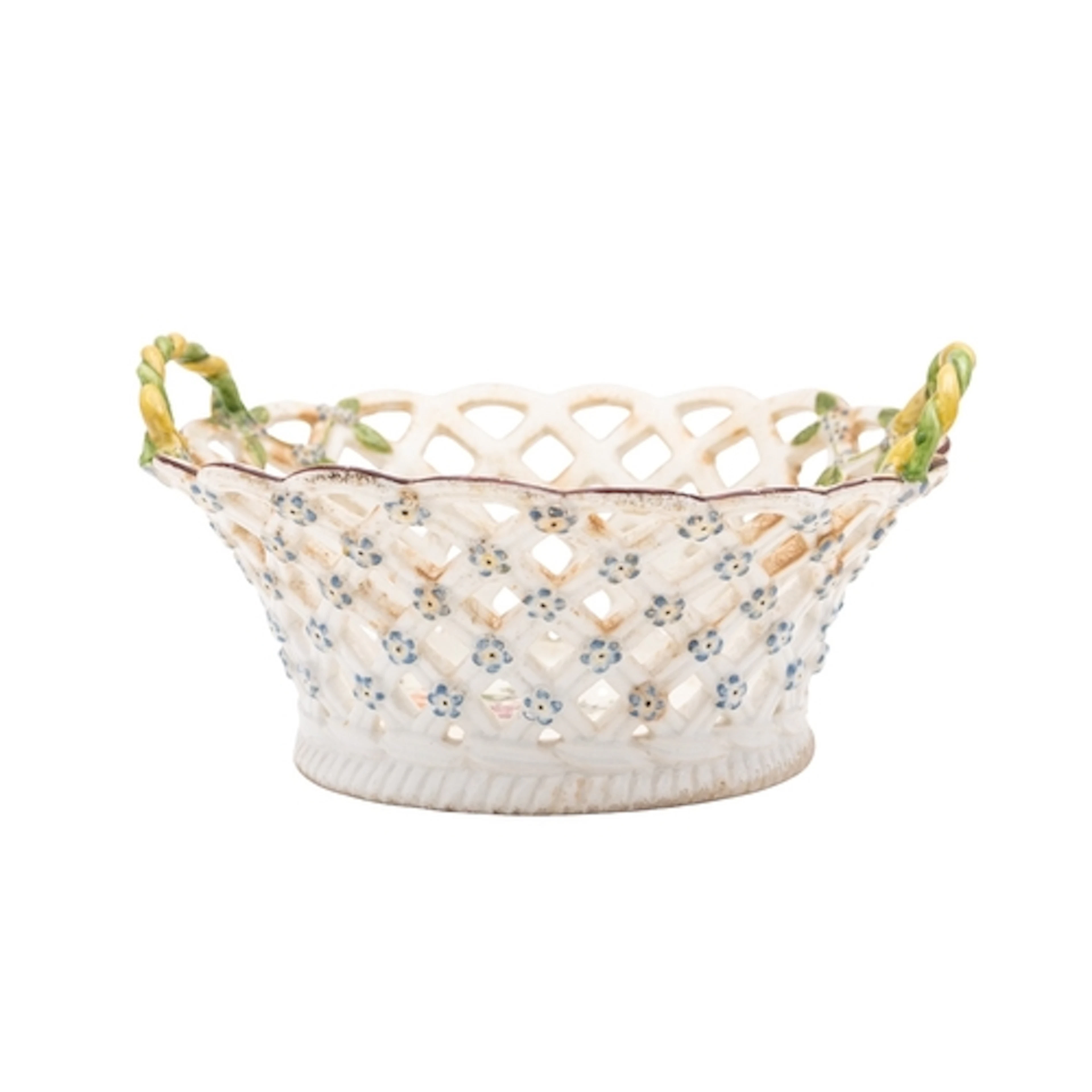 A Chelsea basket, circa 1755 of openwork lattice form with t...