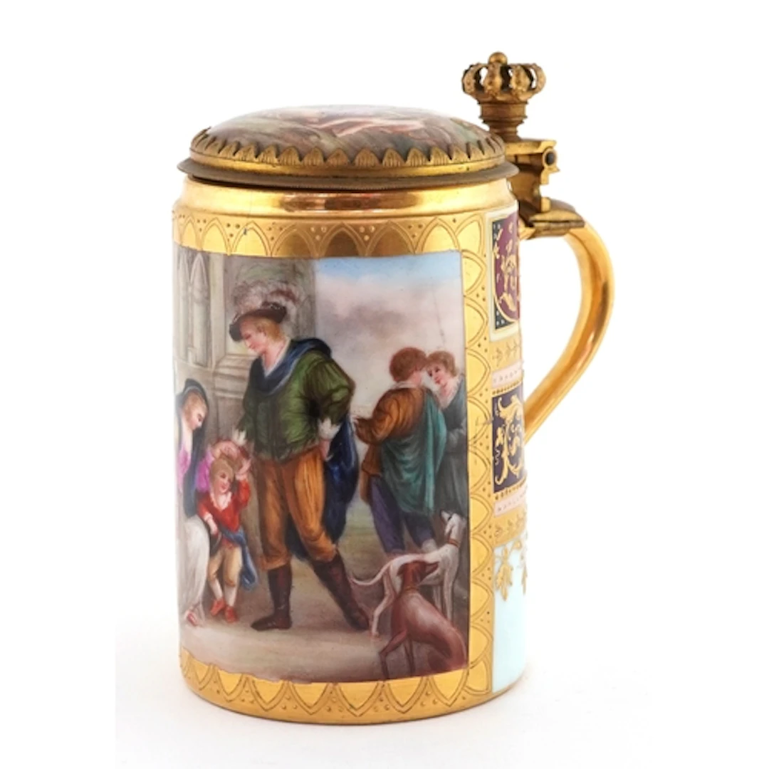 Good 19th/20th century Royal Vienna style lidded tankard fin...