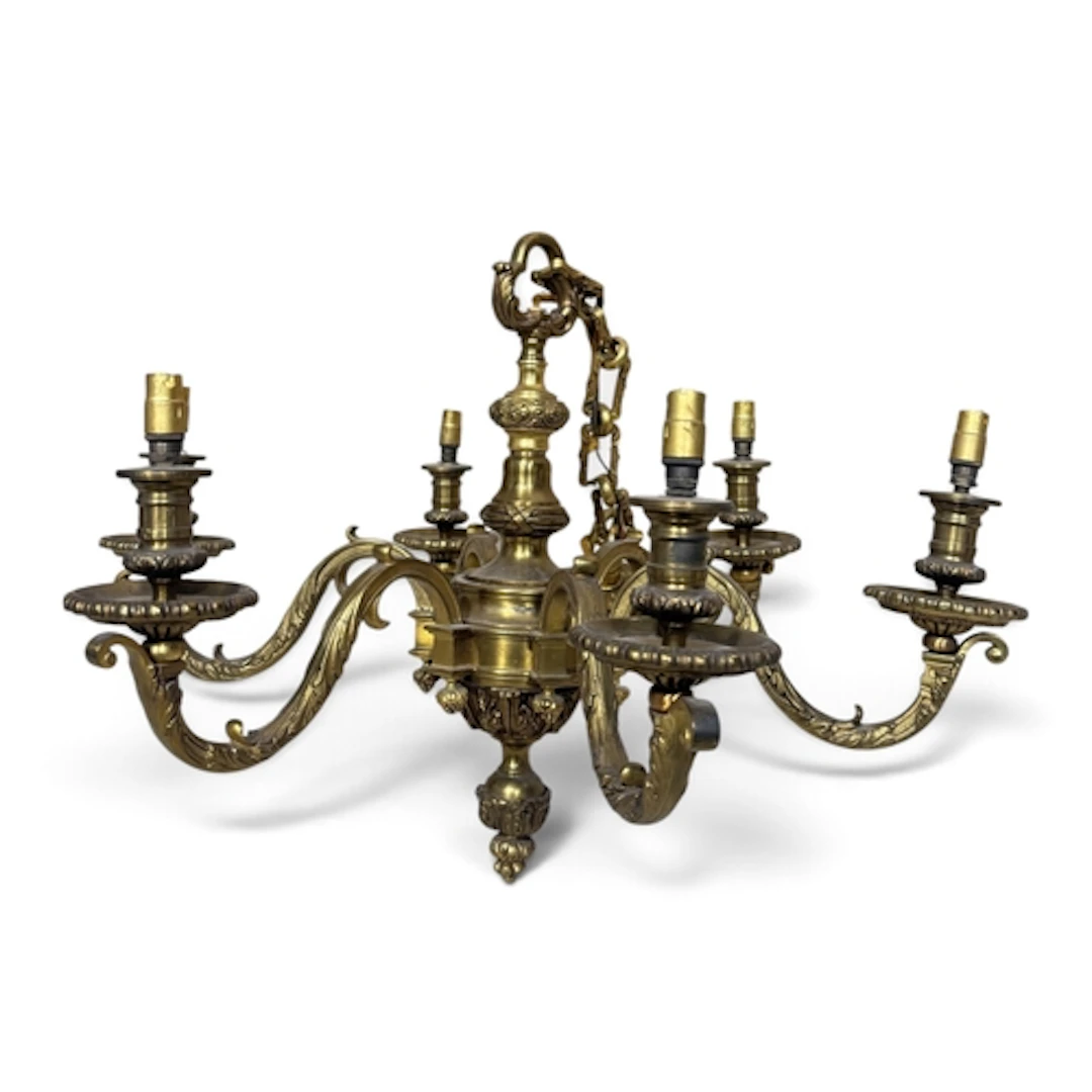 A GILT BRONZE CHANDELIER 59cm X 40 cm