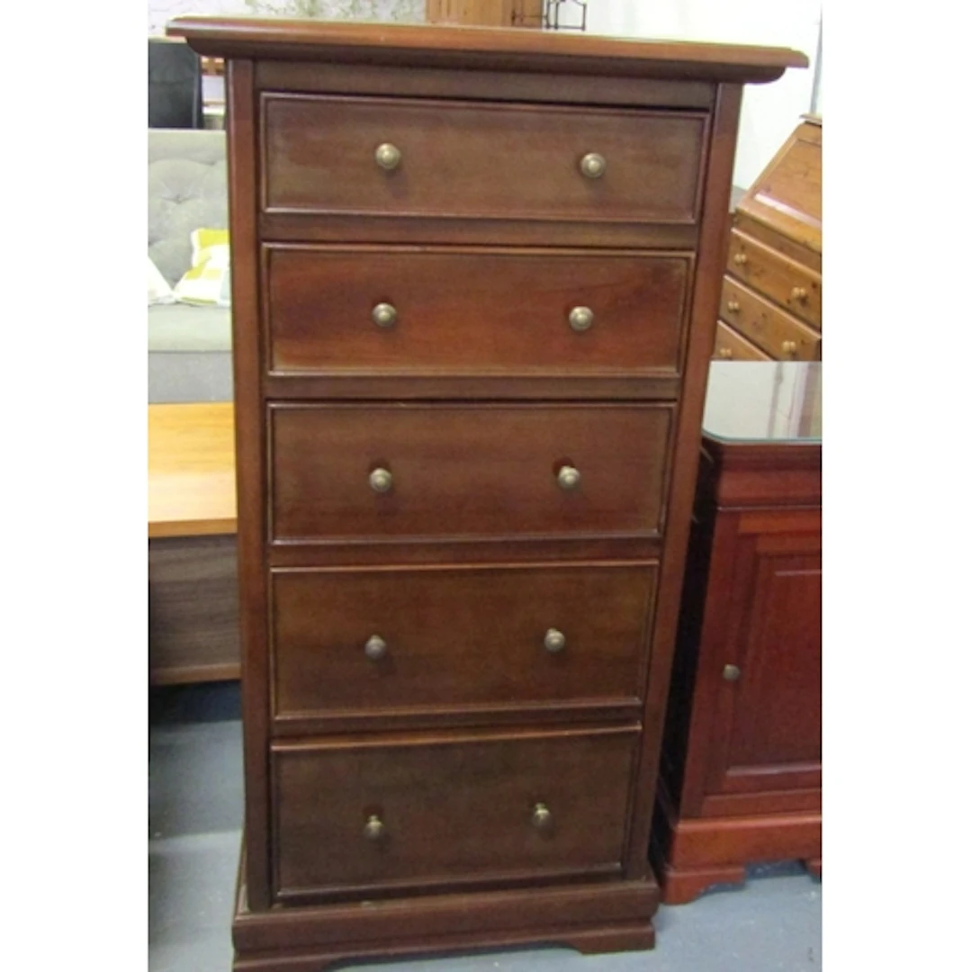 Solid Mahogany Tall Pier Chest of Five Drawers Shaped Plinth...