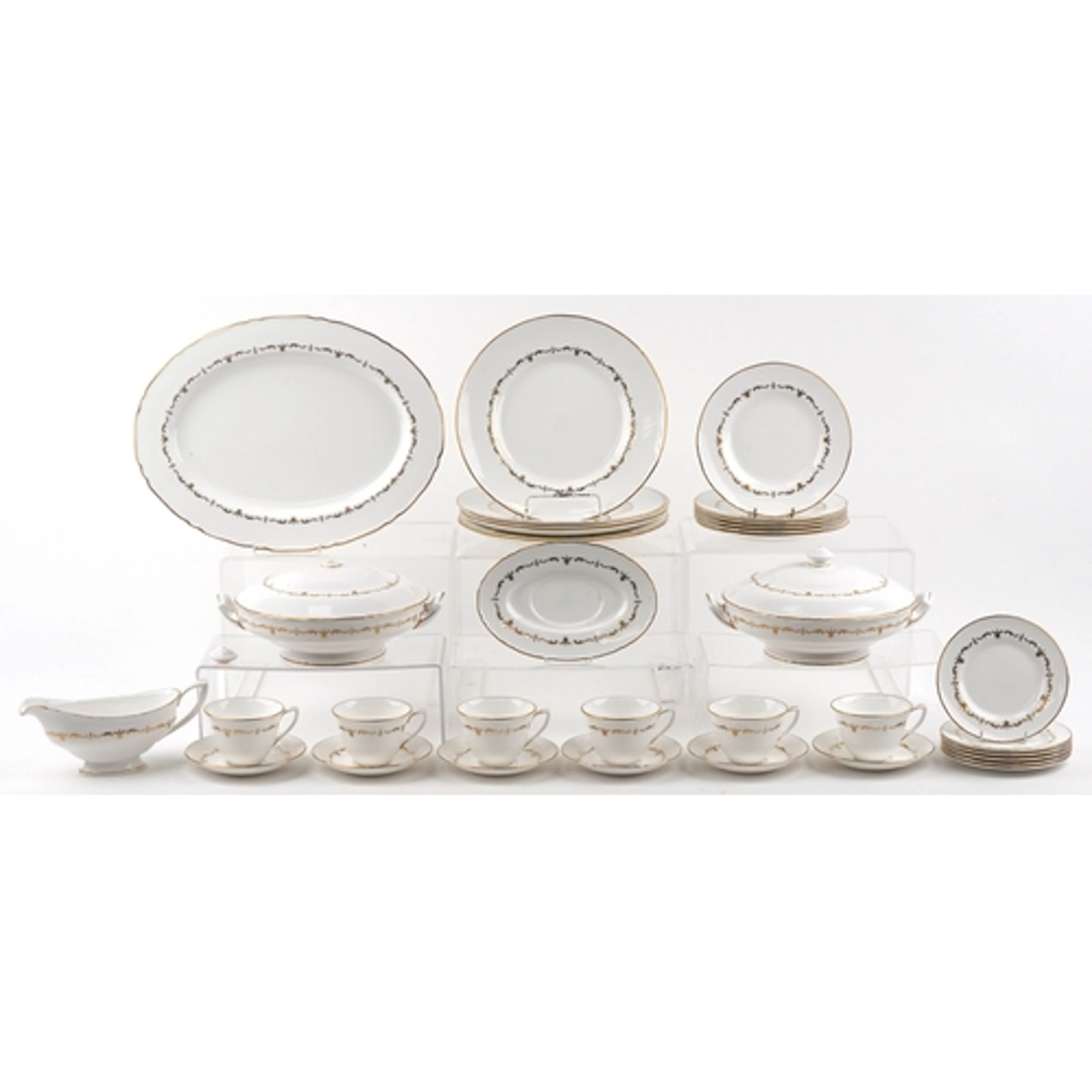 Royal Worcester Gold Chantilly dinnerware including lidded t...