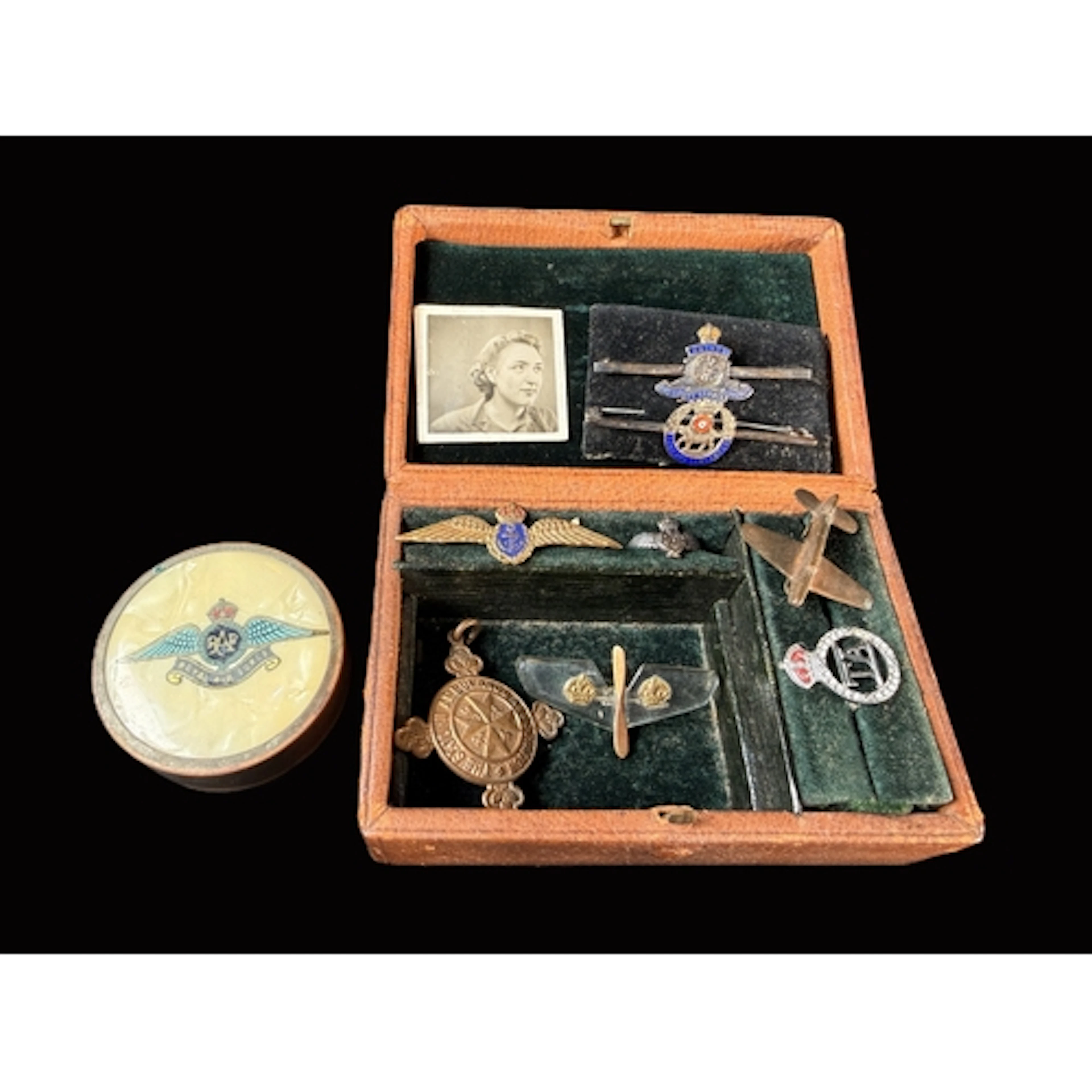 A collection of RAF and other badges etc, sweet heart ring a...