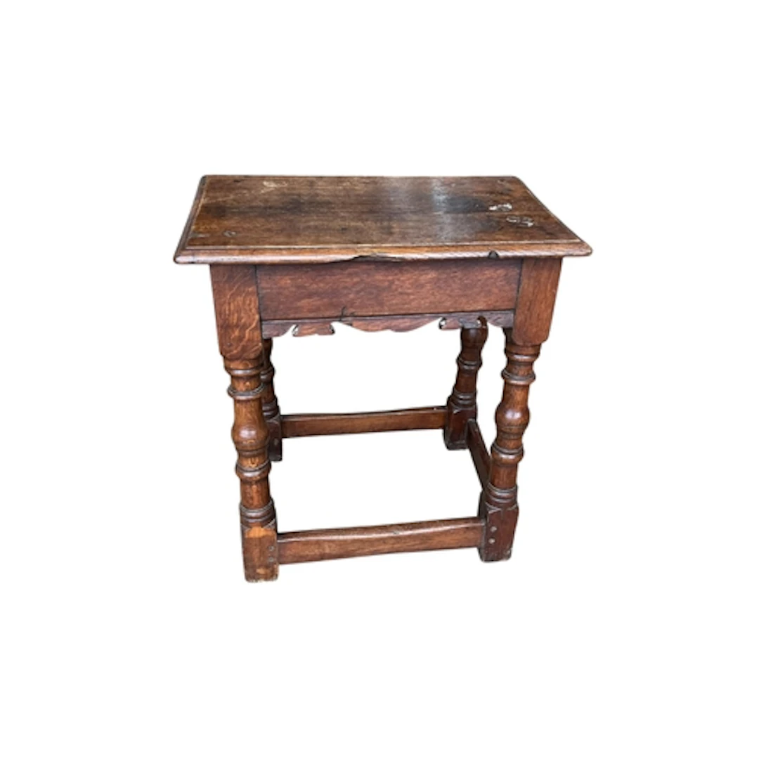 A 17th century and later oak joint stool, width 46cm, depth ...