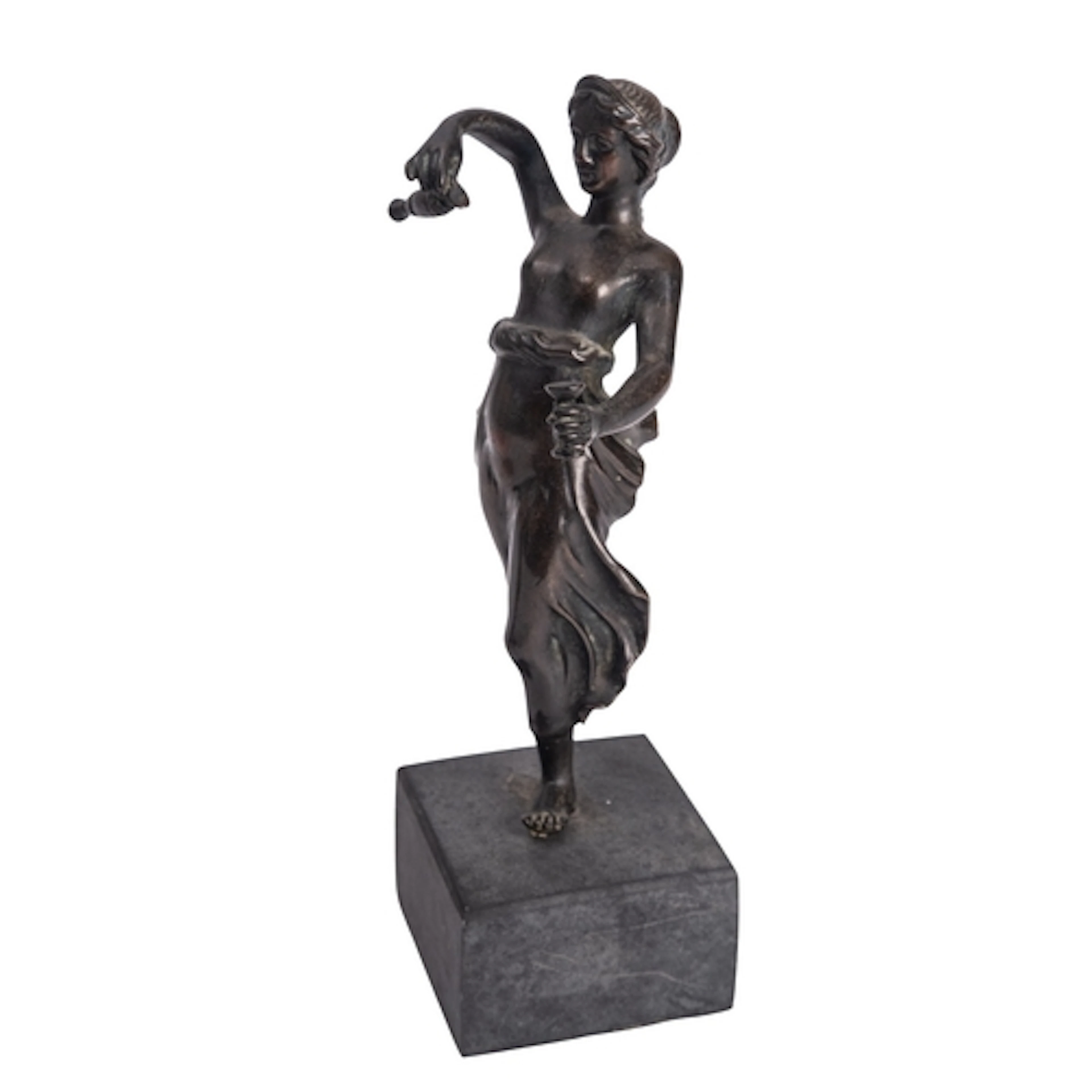 A Continental patinated bronze model of a maiden, in Classic...